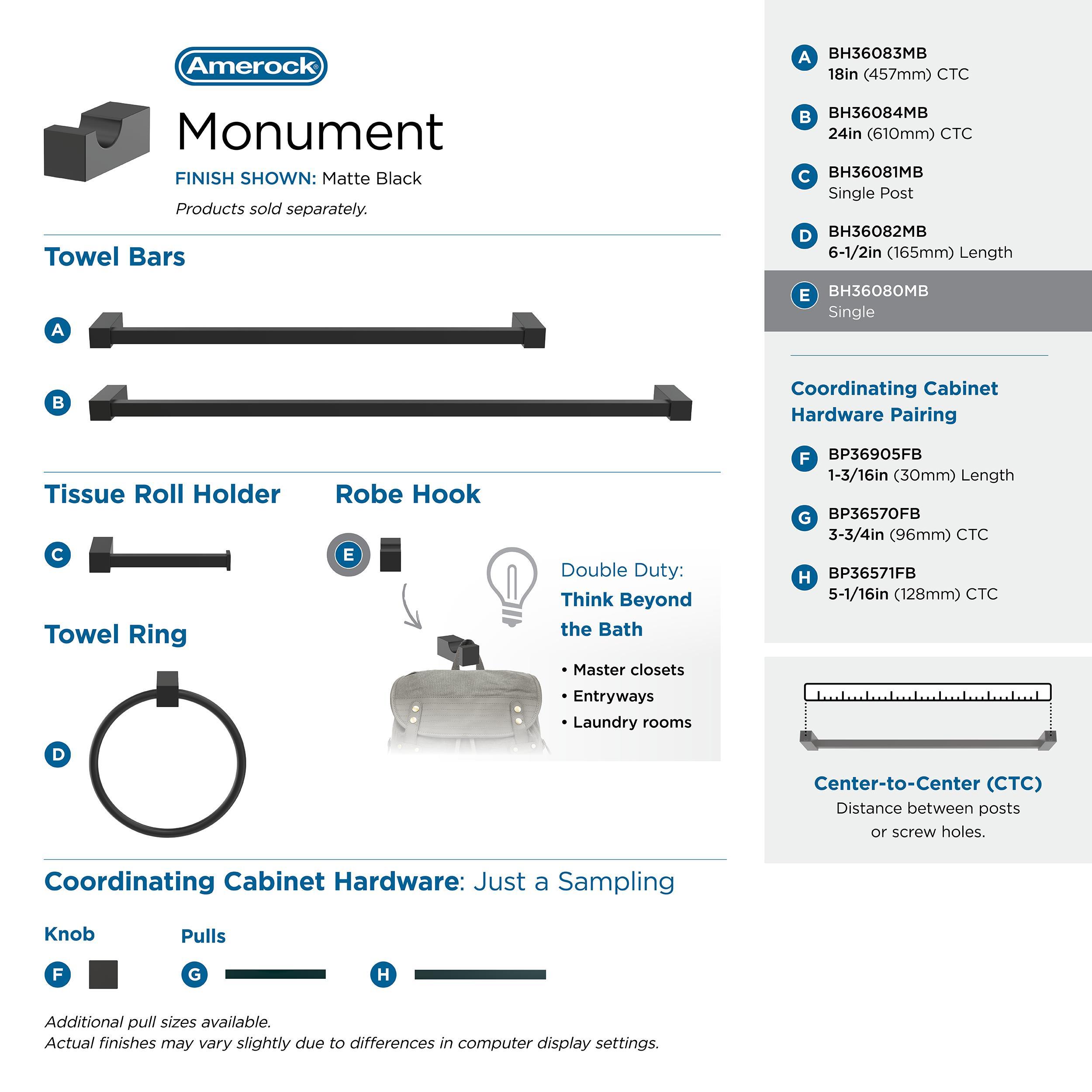 Amerock Monument Matte Black Single Prong Robe Hook