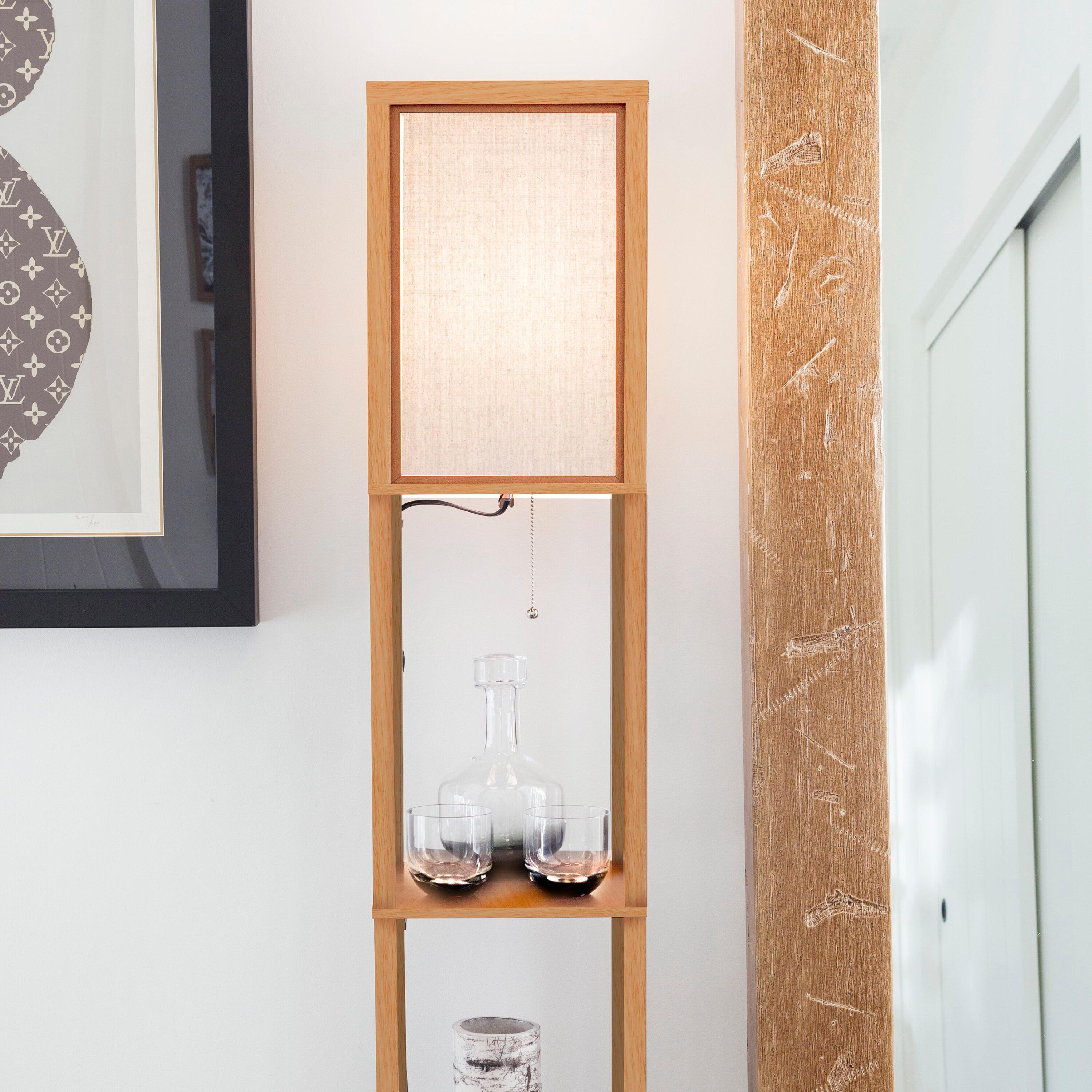 Maxwell 63 in. Traditional LED Energy Efficient 3-Shelf Floor Lamp with Fabric Square Shade