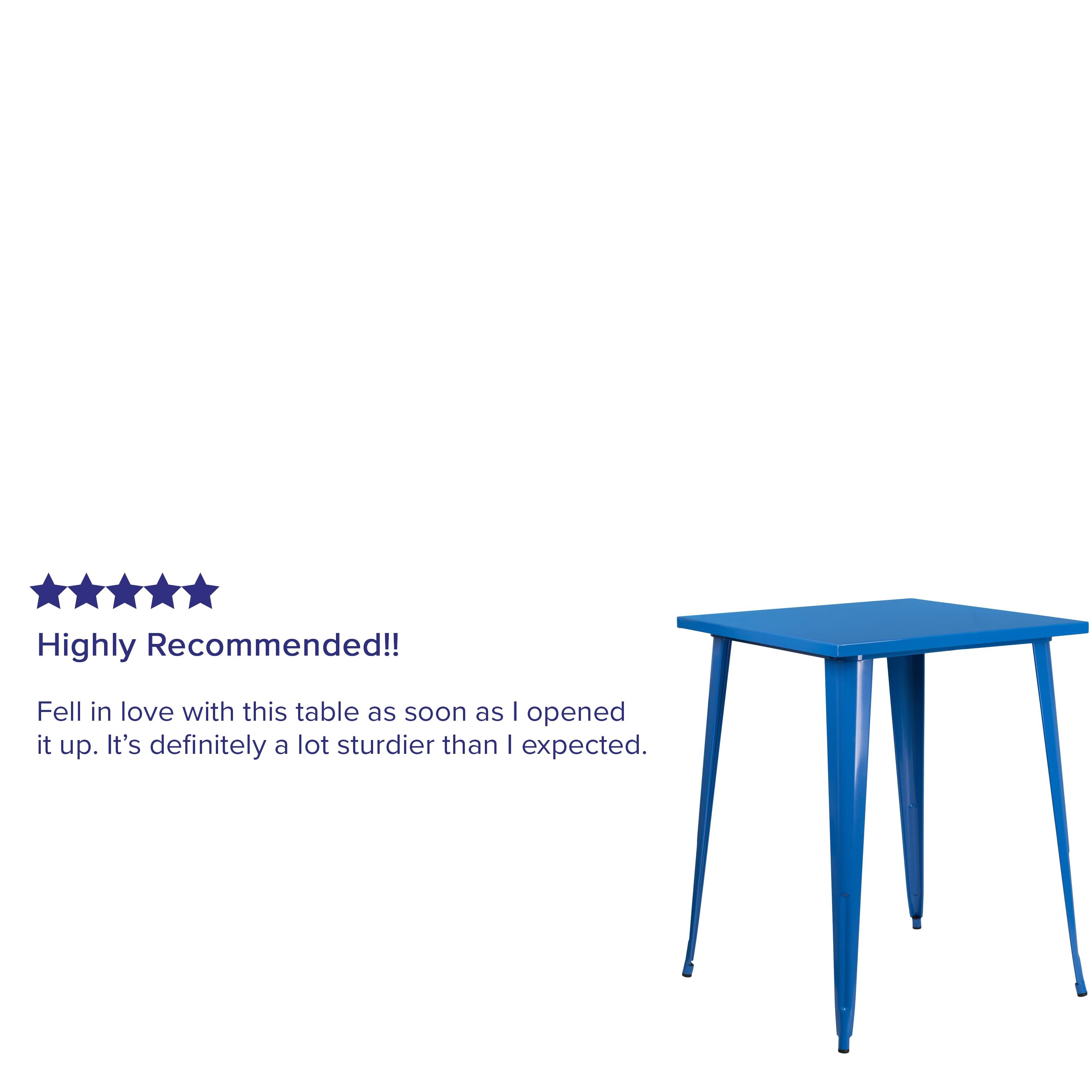 Flash Furniture Commercial Grade 31.5" Square Blue Metal Indoor-Outdoor Bar Height Table