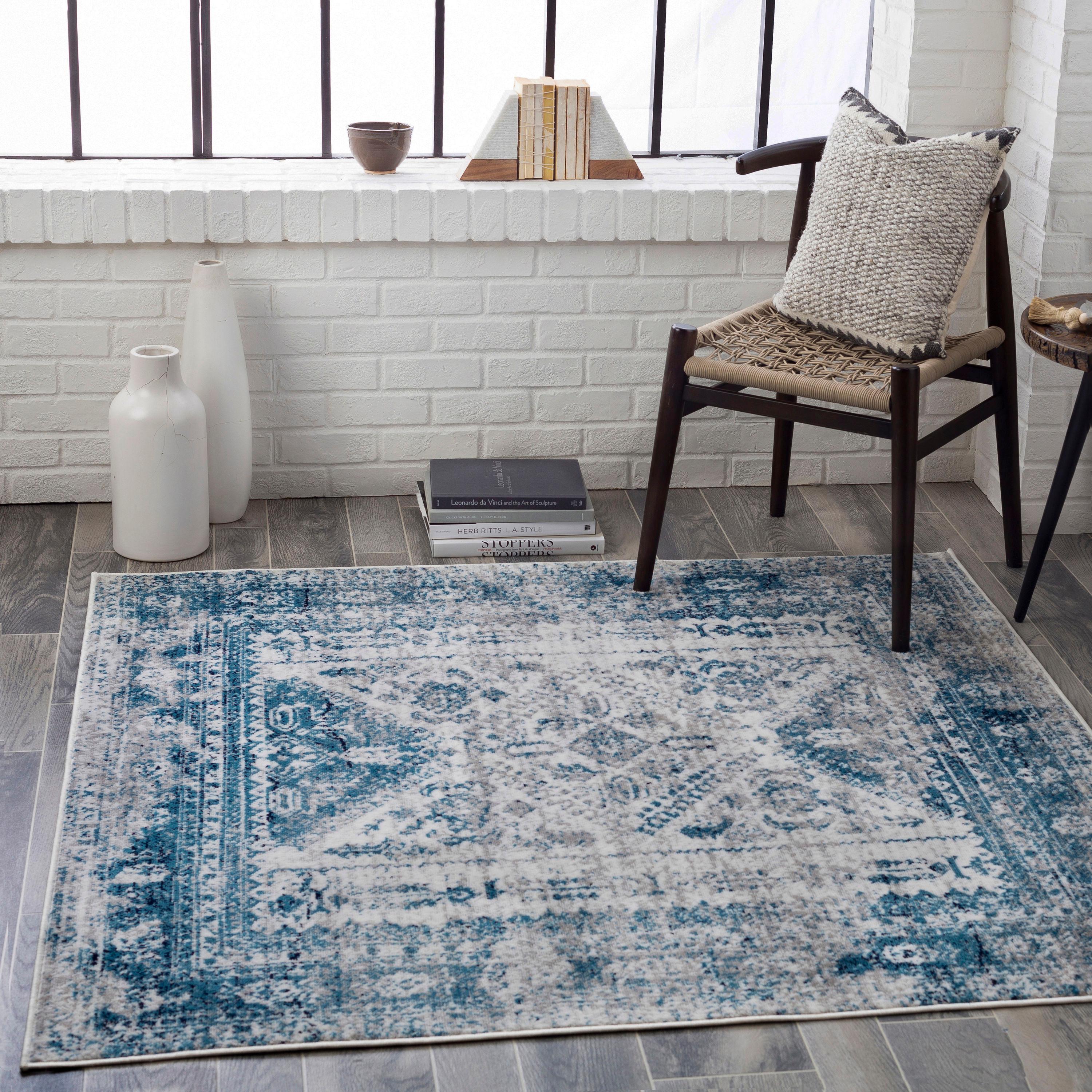 Livabliss 6'7" Square Melissa Traditional Rugs Blue: Medium Pile, Stain & Fade-Resistant, Indoor Use, 100% Polypropylene