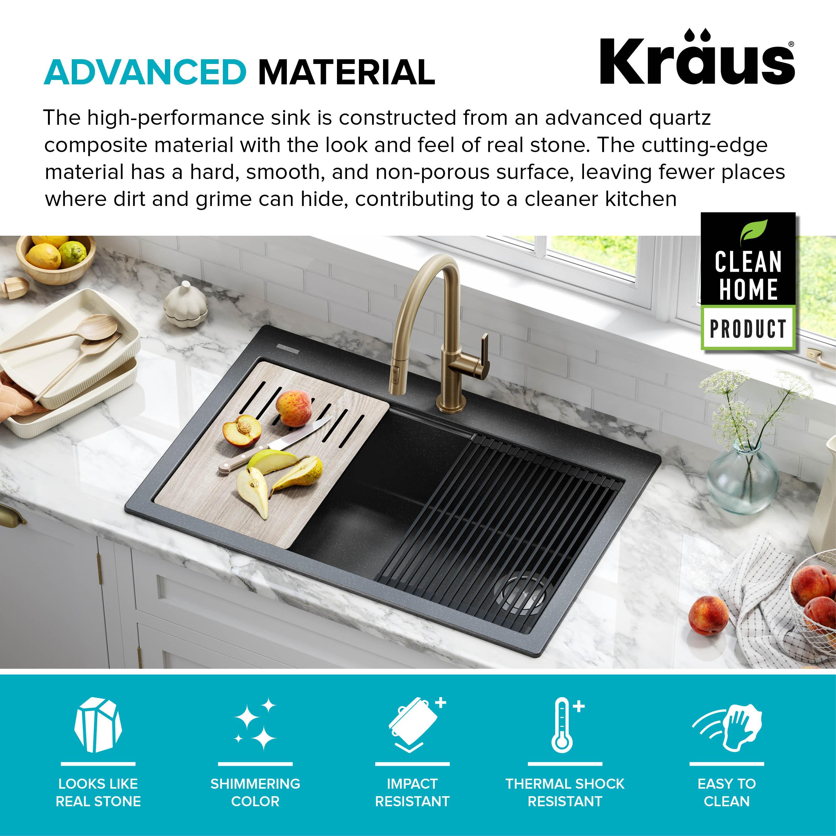 33 in. KRAUS Bellucci Workstation Drop-In Granite Composite Single Bowl Kitchen Sink with Accessories