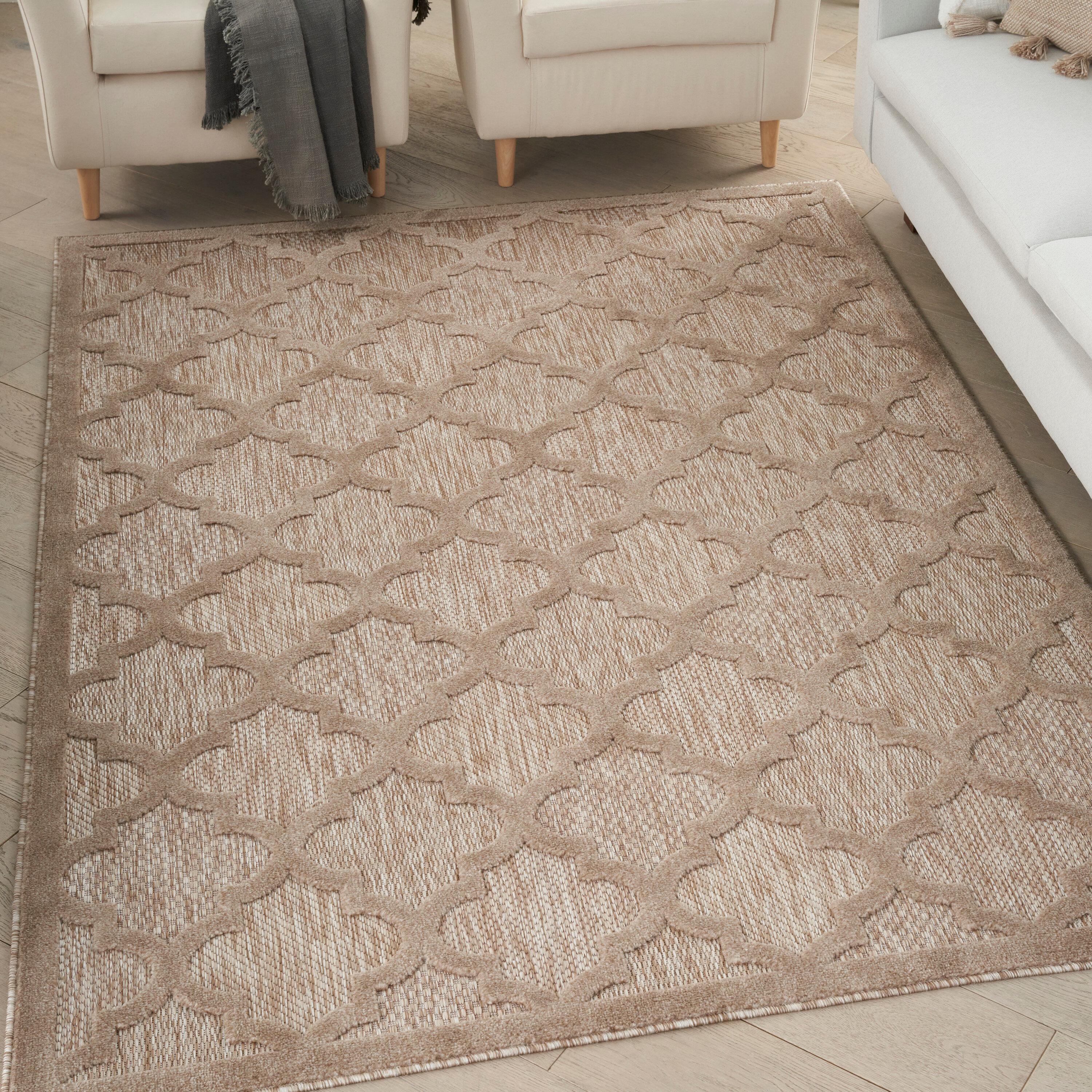 Nourison Easy Care Trellis Flatweave Indoor Outdoor Area Rug 4' x 6' Natural Beige