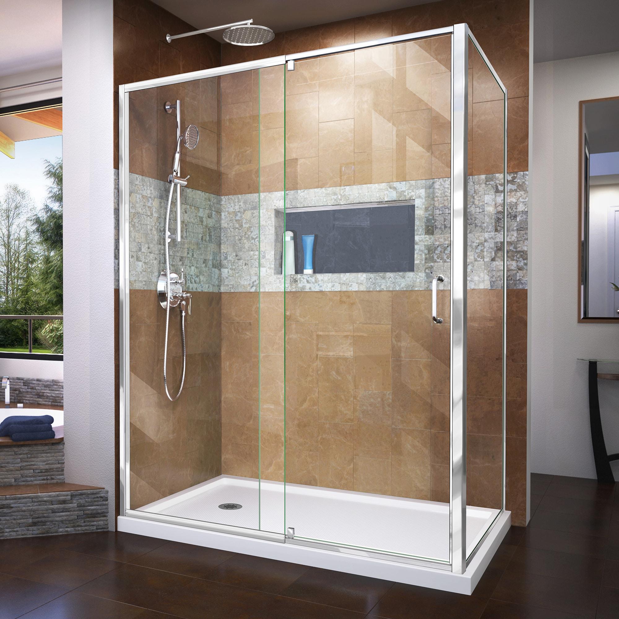 Flex 60" W x 36'' D x 74.75" H Semi-Frameless Rectangle Shower Enclosure with Base Included