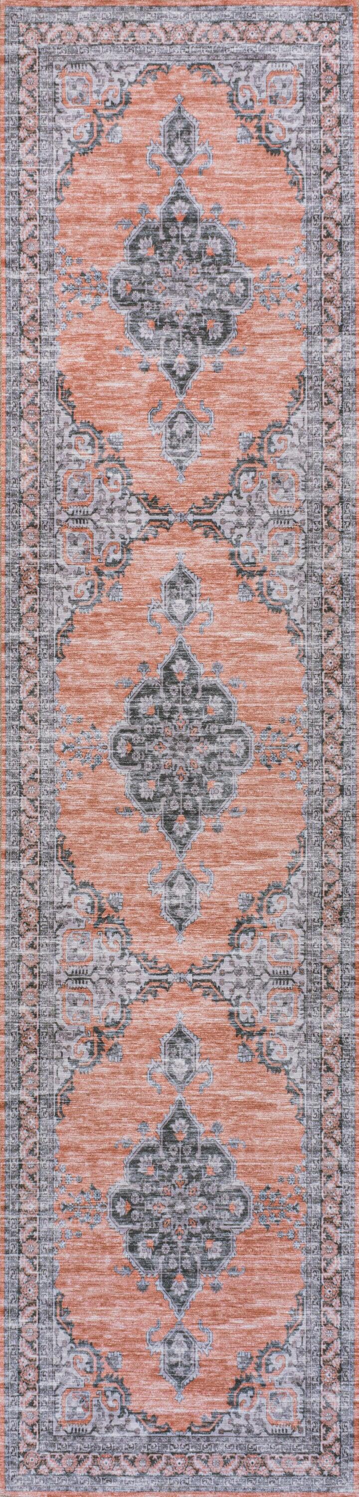 JONATHAN Y Wincer Chenille Cottage Medallion Machine-Washable Orange/Gray 2 ft. x 8 ft. Runner Rug
