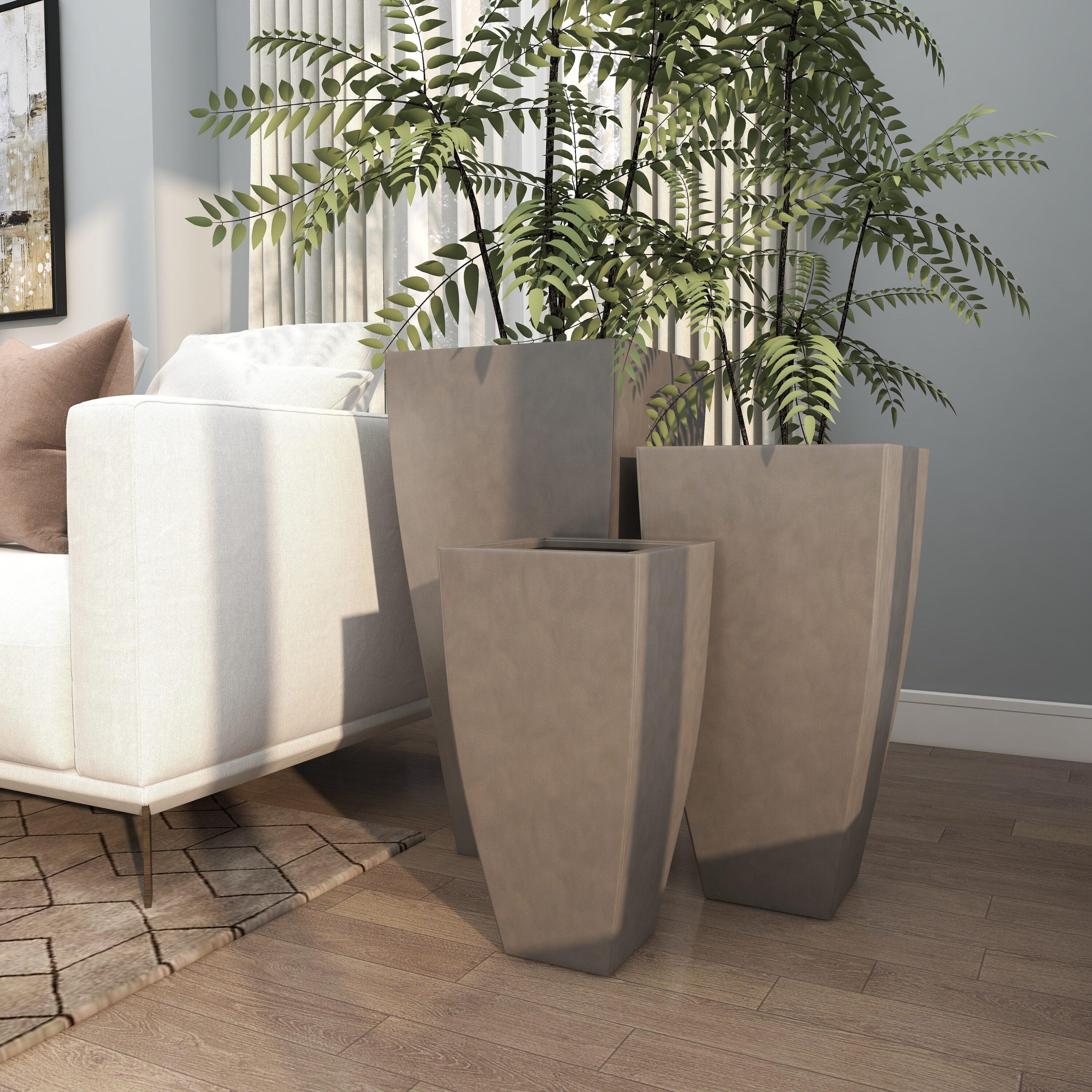 DecMode Grey Contemporary Oversized Metal Planter with Cement Hue, Set of 3, 20", 25", 30"H