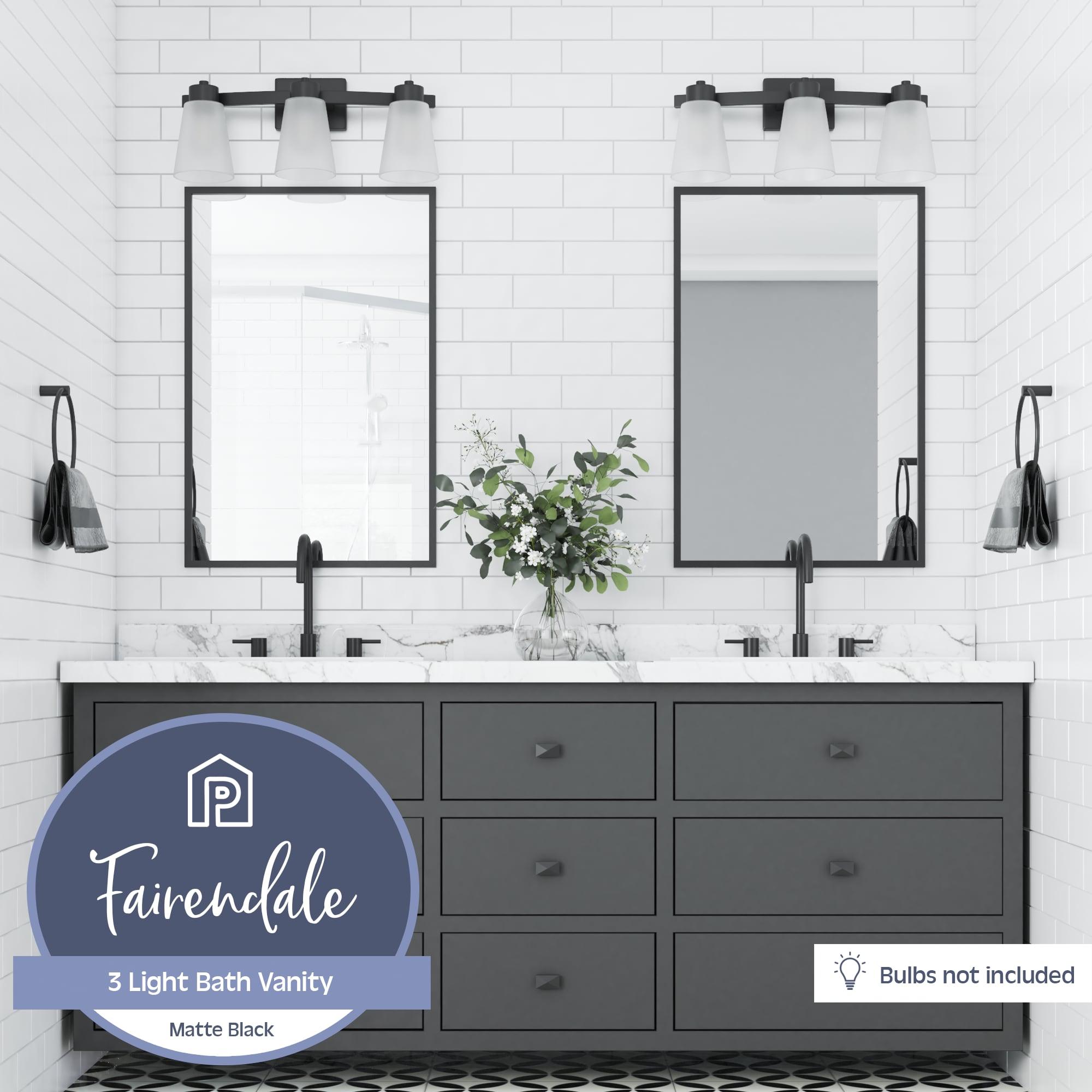 Prominence Home Fairendale 3-Light Matte Black Bathroom Vanity Light with Frosted Glass Shade