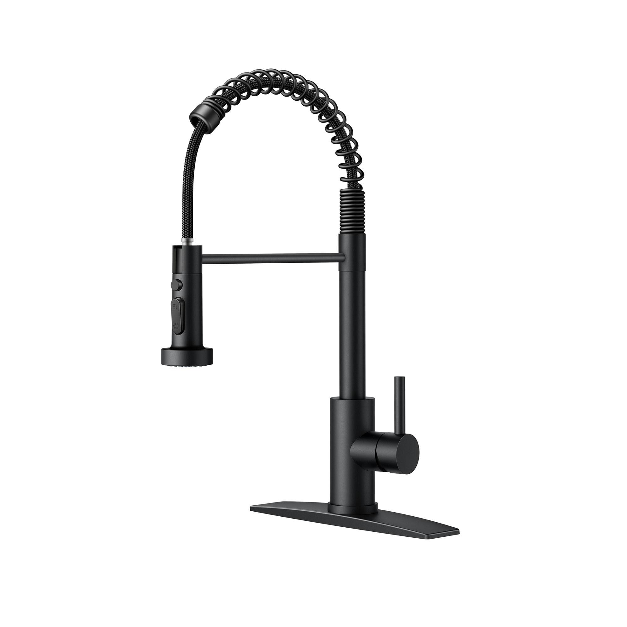 Single Handle Kitchen Faucet with Pull Down Function Sprayer Kitchen Sink Faucet with Deck Plate in Matte Black
