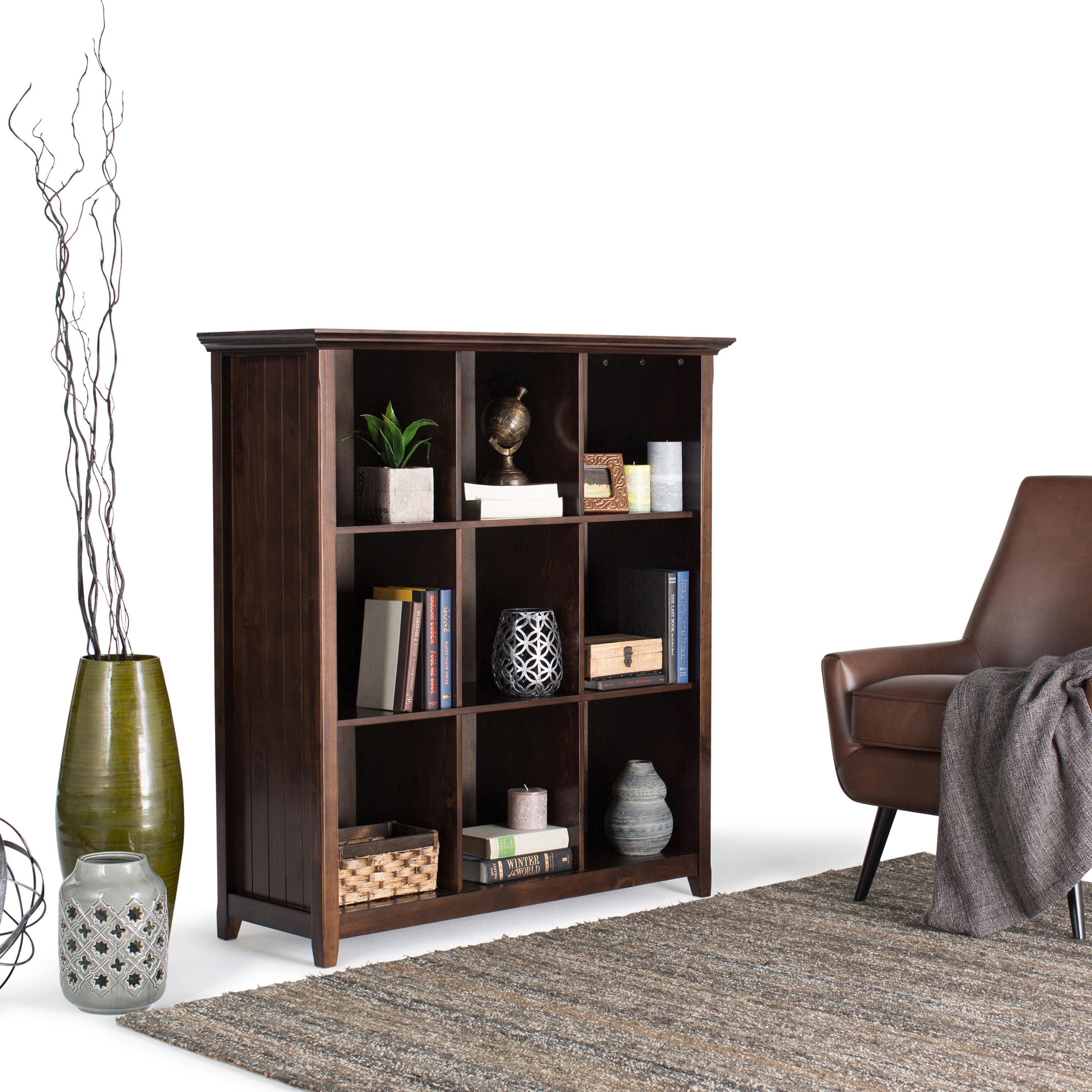 SIMPLIHOME Acadian SOLID WOOD 48 inch x 44 inch Rustic 9 Cube Bookcase and Storage Unit in Brunette Brown with 9 Shelves  for the Living Room  Study and Office