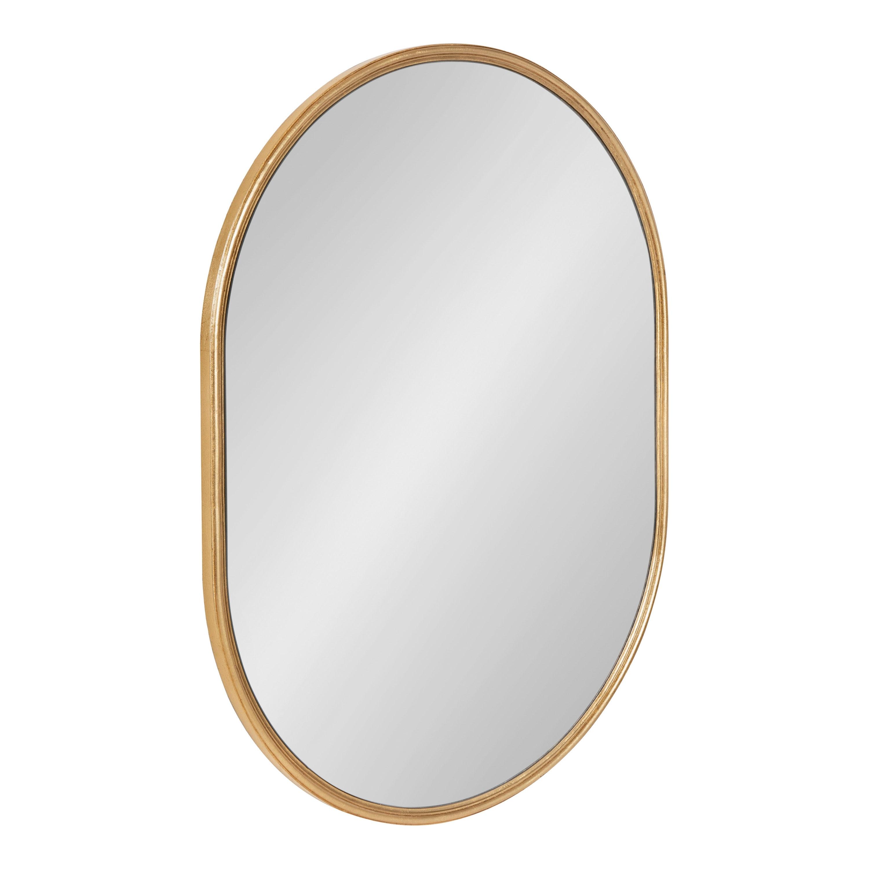 Kate and Laurel Caskill Mid-Century Oval Mirror, 18" x 24", Gold, Capsule-Shaped Accent Mirror for Entryway, Living Room, or Bathroom