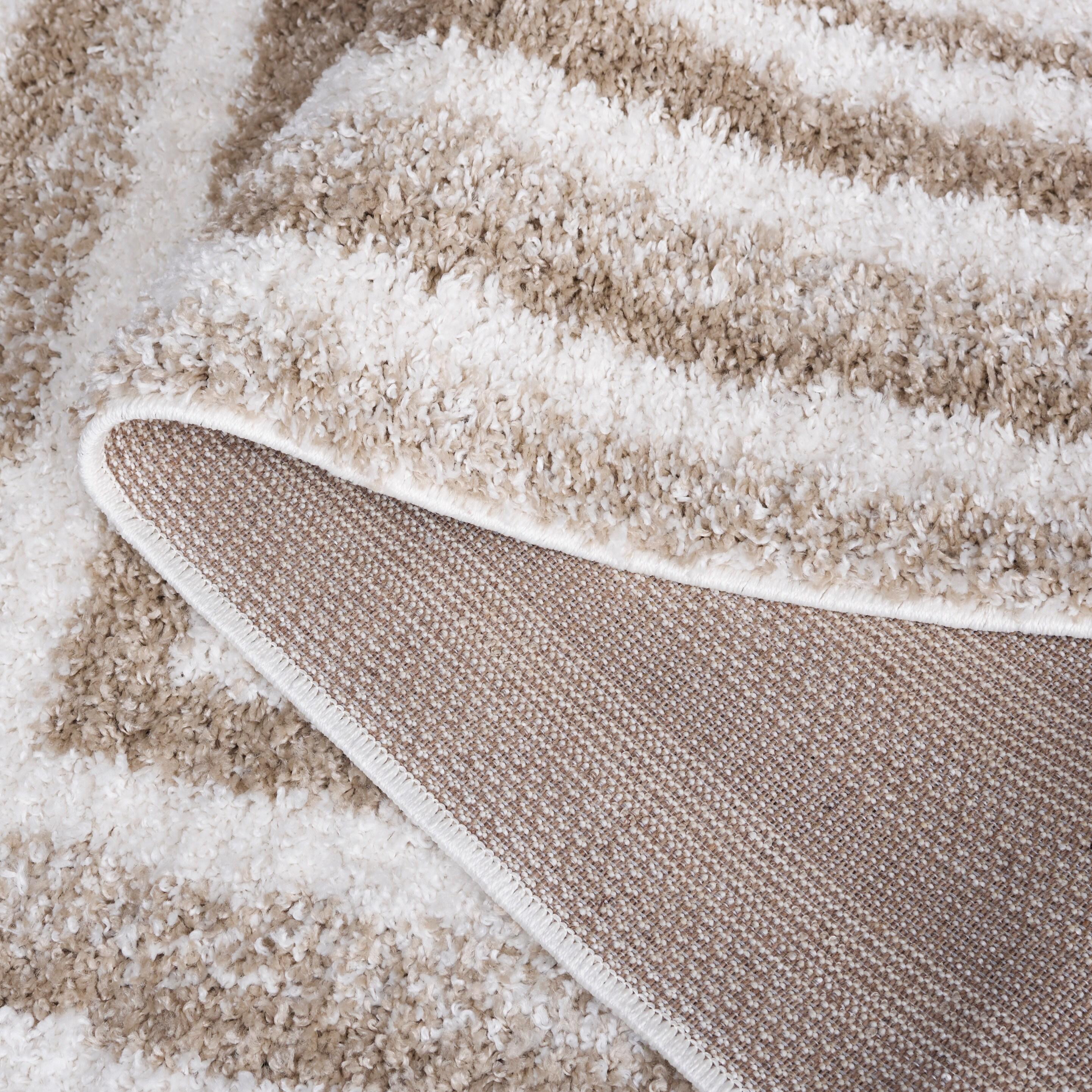 Border & Stripe Shag 200 BSP251 Machine Made Loomed Area Rug - Ivory/Beige - 5'-3" X 7'-6" - Safavieh