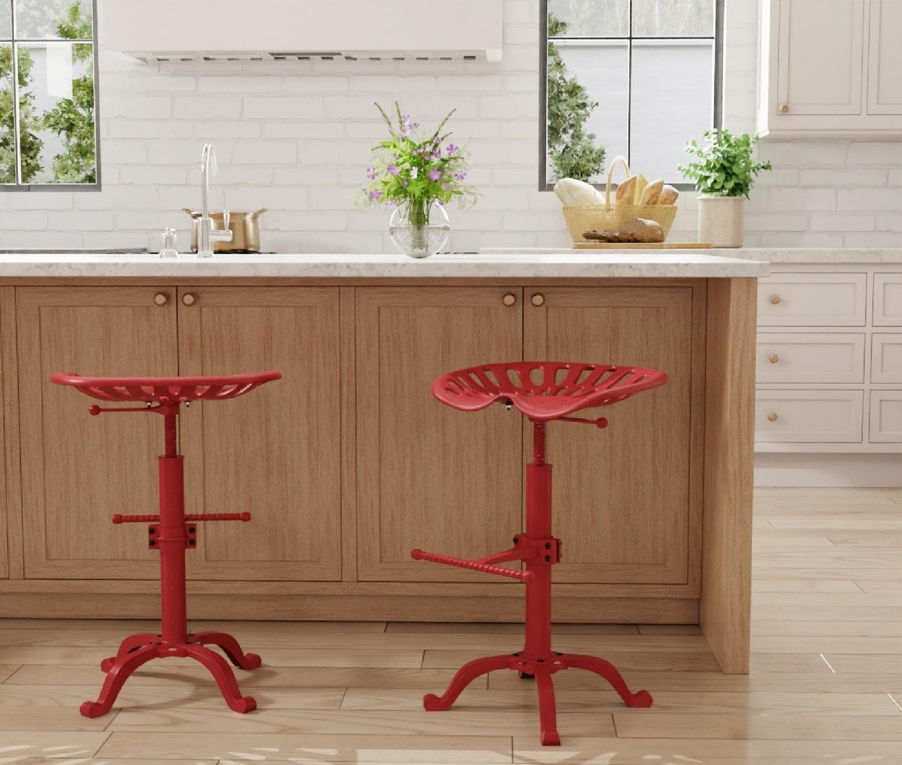 Carolina Living Adjustable Tractor Seat Counter Height Barstool Metal/Red: Wrought Iron Design, Spot Clean, 300lb Capacity