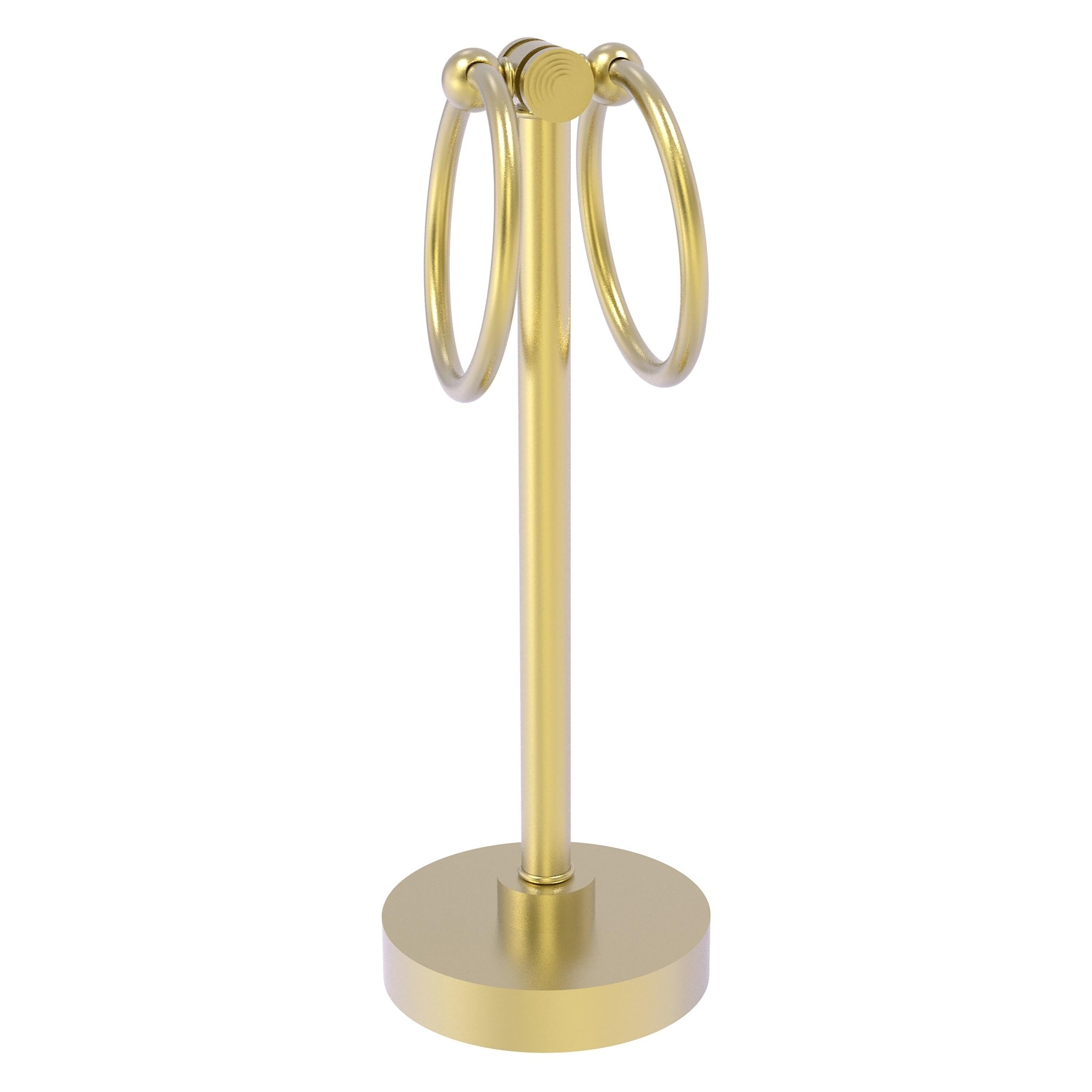 Satin Brass Double Ring Countertop Towel Holder