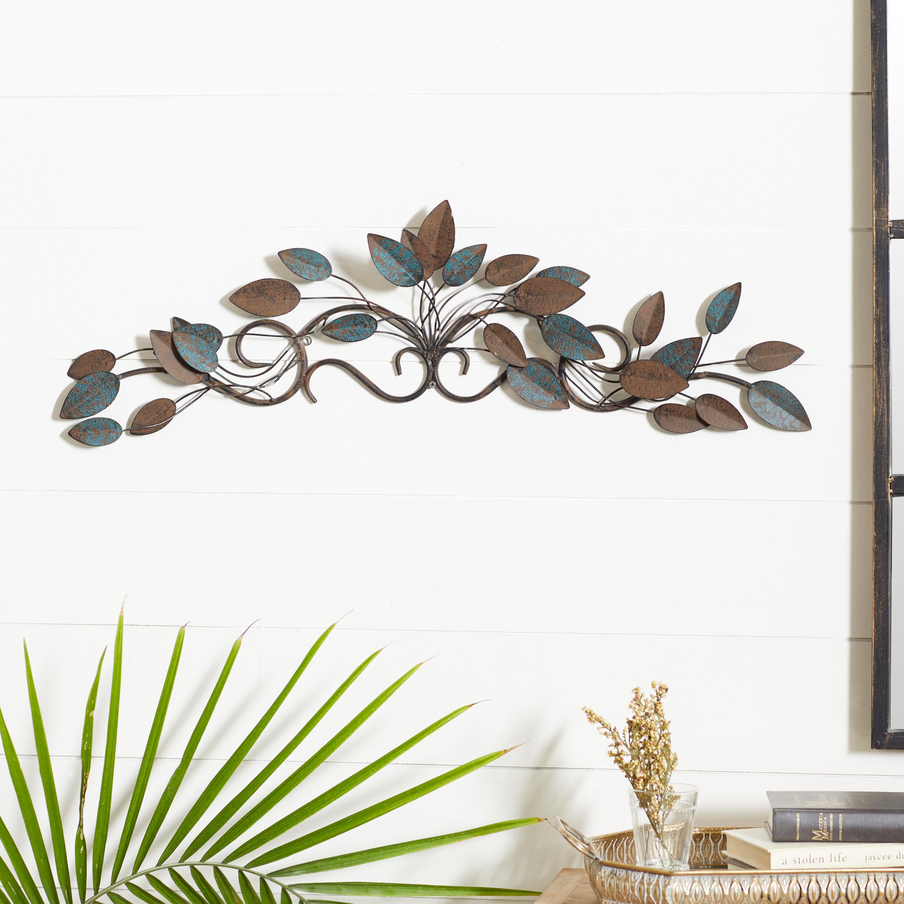 DecMode Blue Metal Scroll Leaf Wall Decor