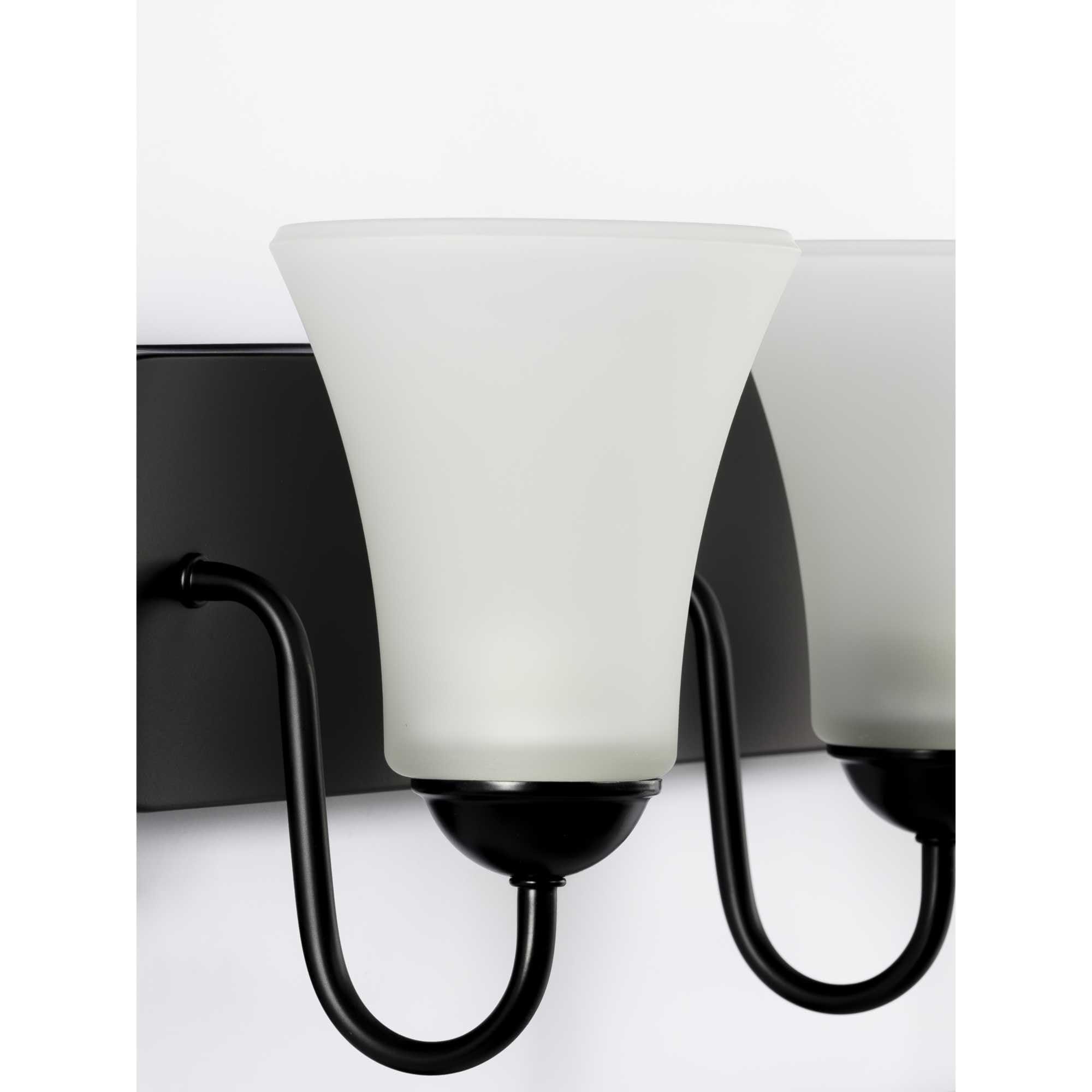 Progress Lighting Classic 4-Light Bath Vanity in Brushed Nickel with Bell-Shaped Etched Glass Shades