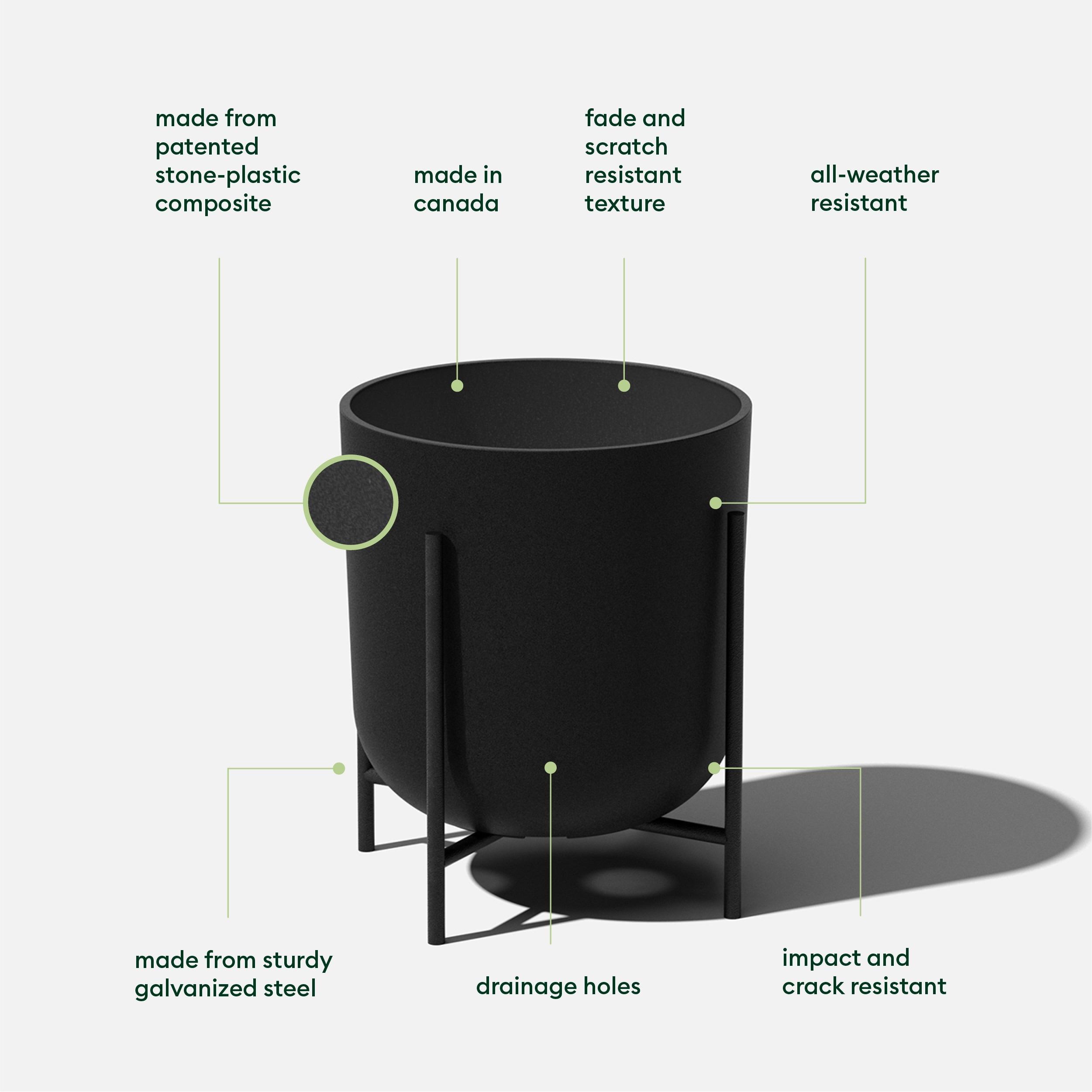 Veradek Mason Series Raised Kona 15" Plastic-Stone Planter with Stand - (Black/1 Pack)