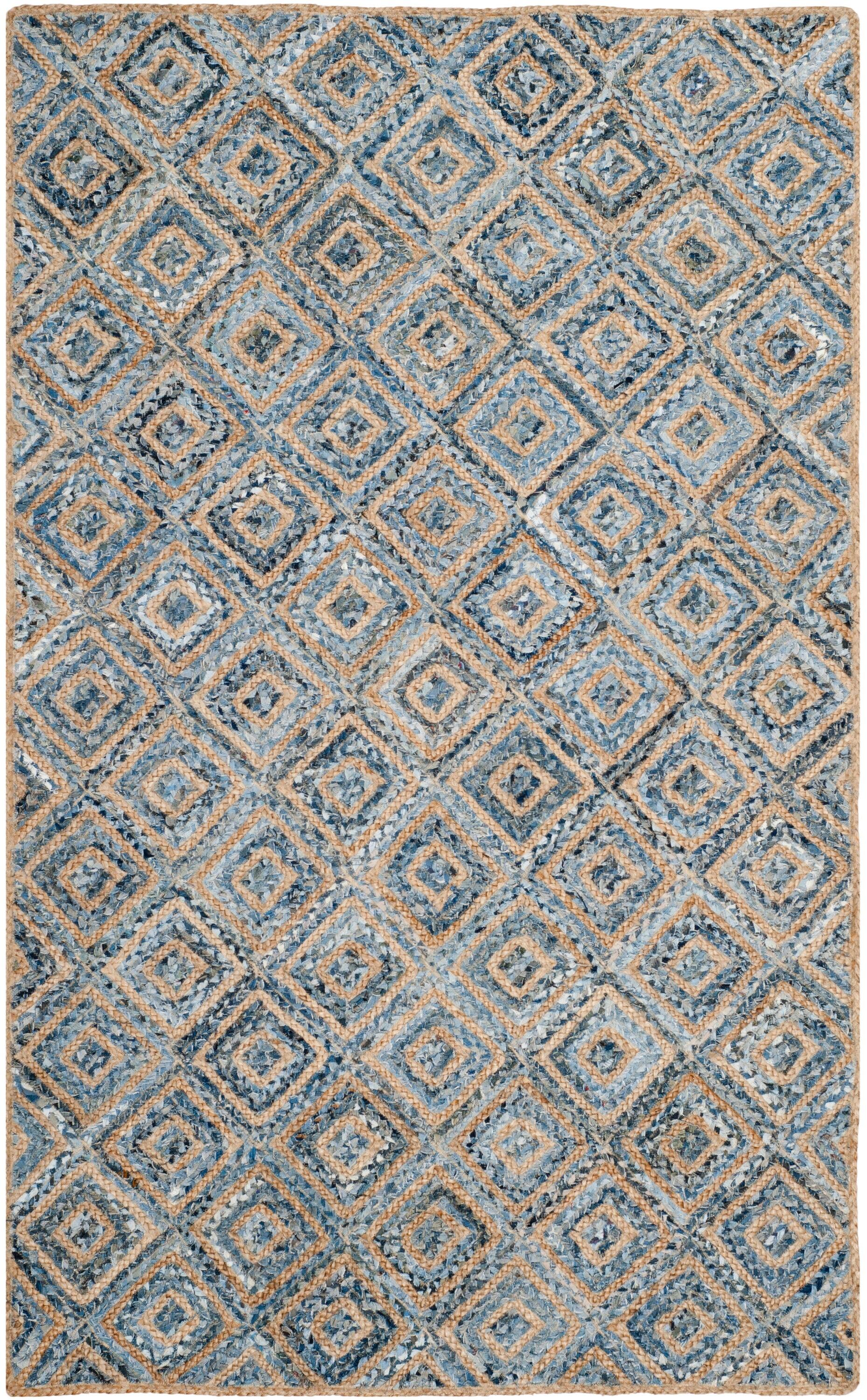 Cape Cod CAP354 Woven Indoor Area Rug - Natural/Blue - 4'x4' - Safavieh
