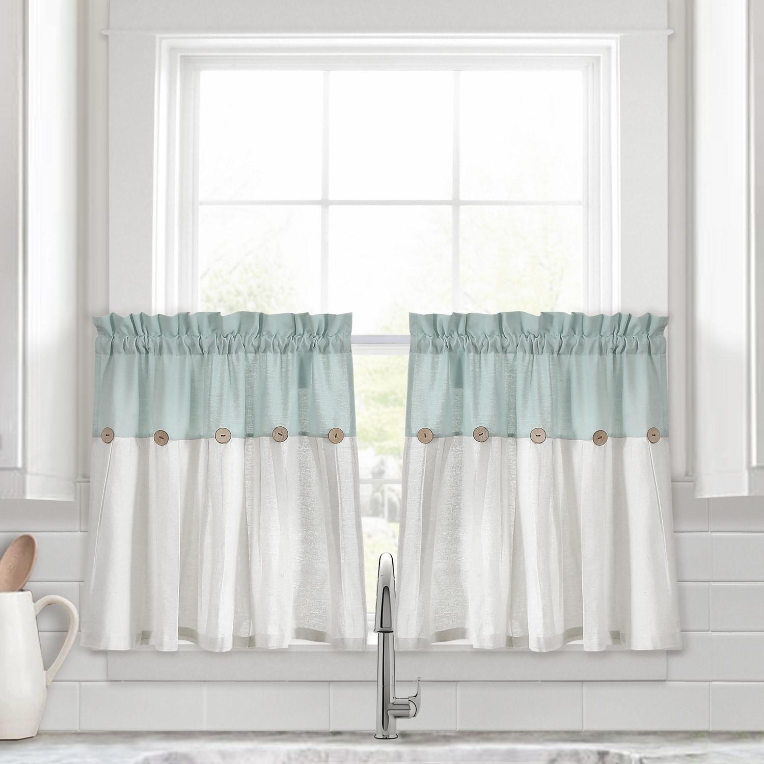Lush Decor Linen Button Cotton Blend Tailored 29'' W Cafe Curtain (Set of 2)