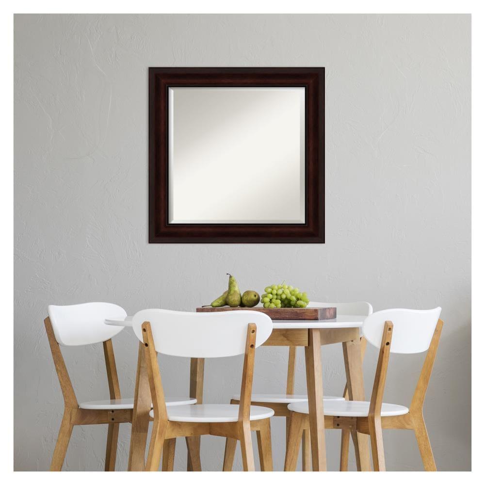 Amanti Art Beveled Bathroom Wall Mirror - Coffee Bean Brown Frame - Coffee Bean Brown Outer Size: 25 x 25 in