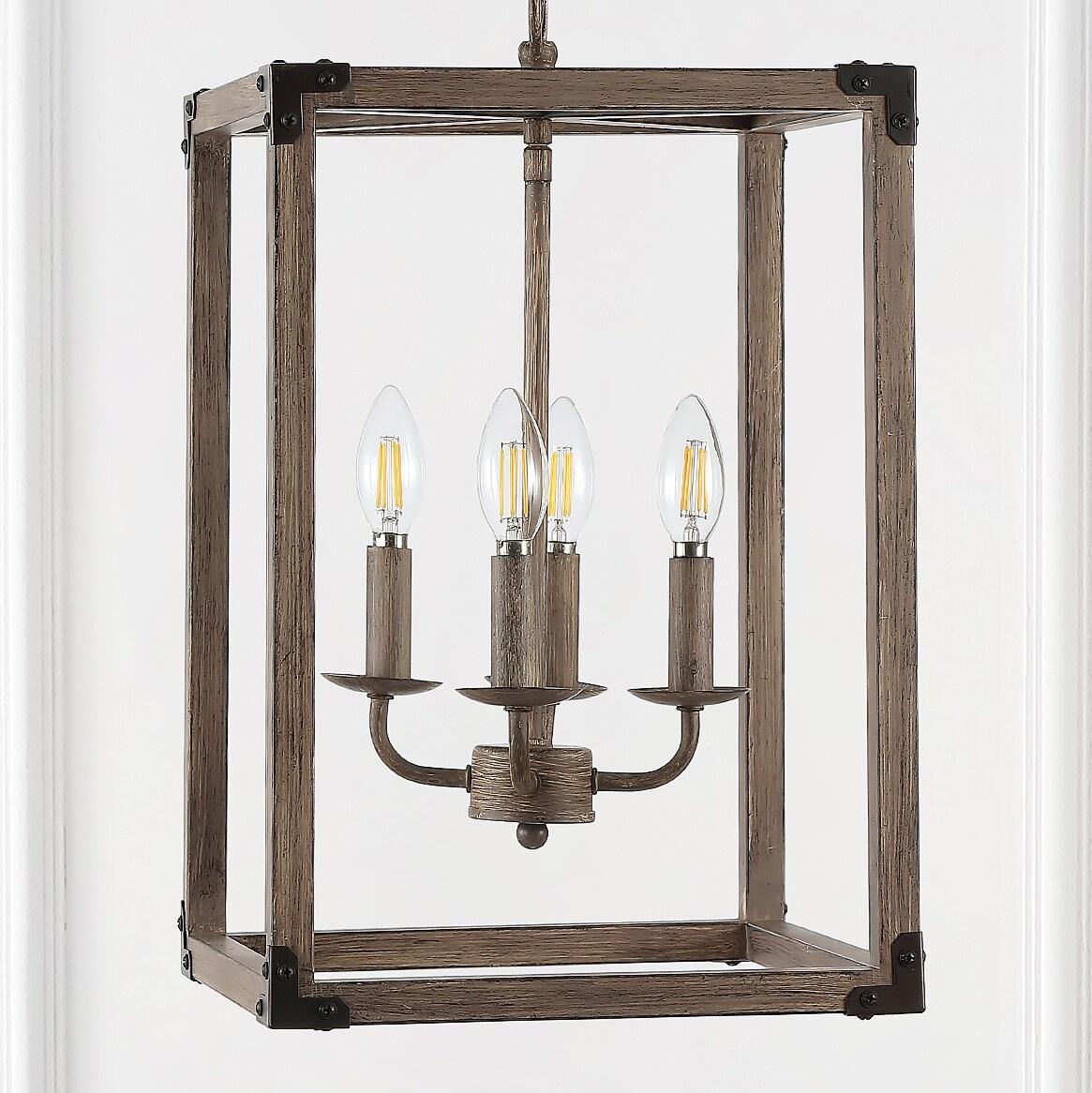 Magnolia 12.13" 4-Light Adjustable Iron Rustic Farmhouse LED Pendant, Brown
