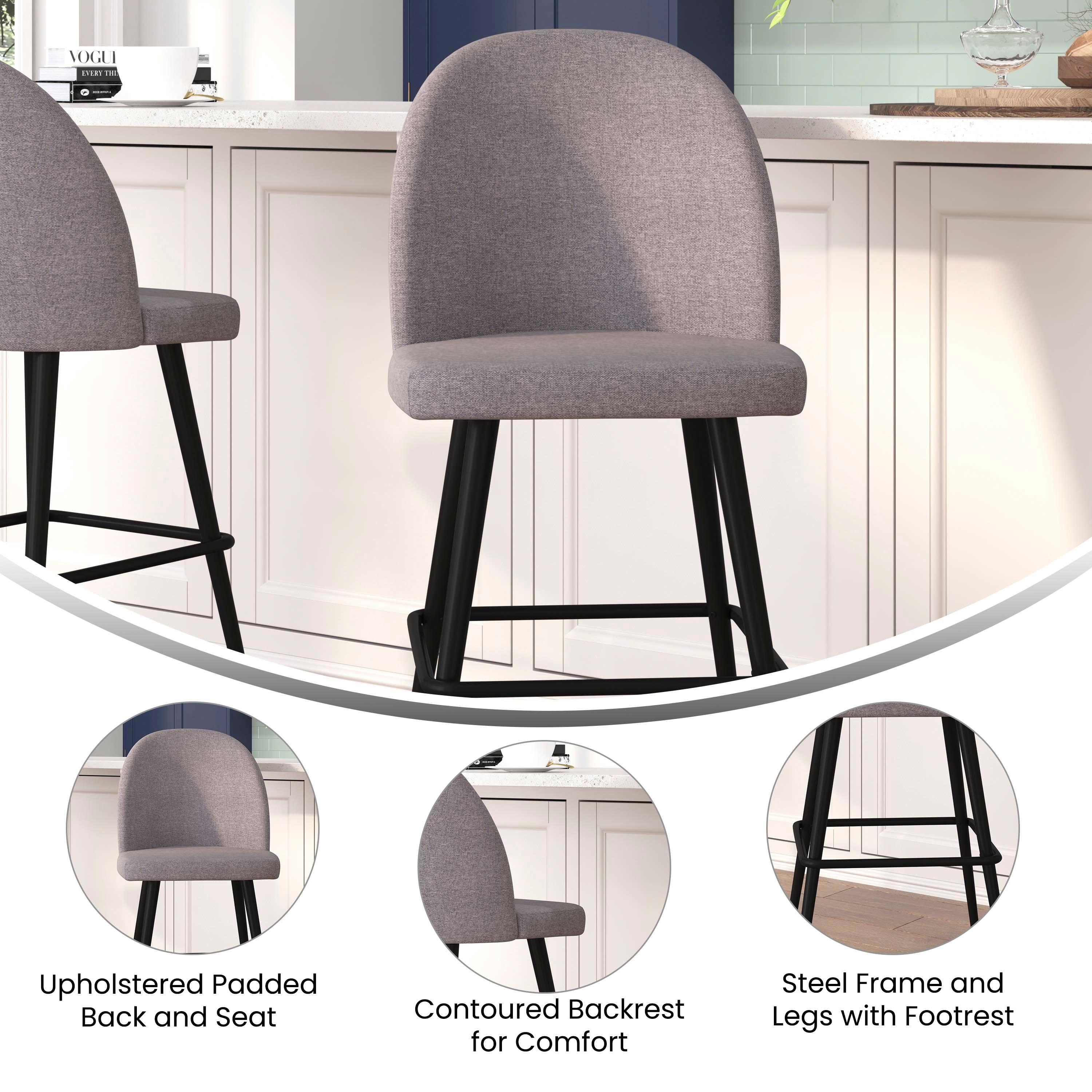 Taylor & Logan 2pk Alita Barstools Gray: Upholstered Faux Leather, Metal Frame, 300 lbs Capacity