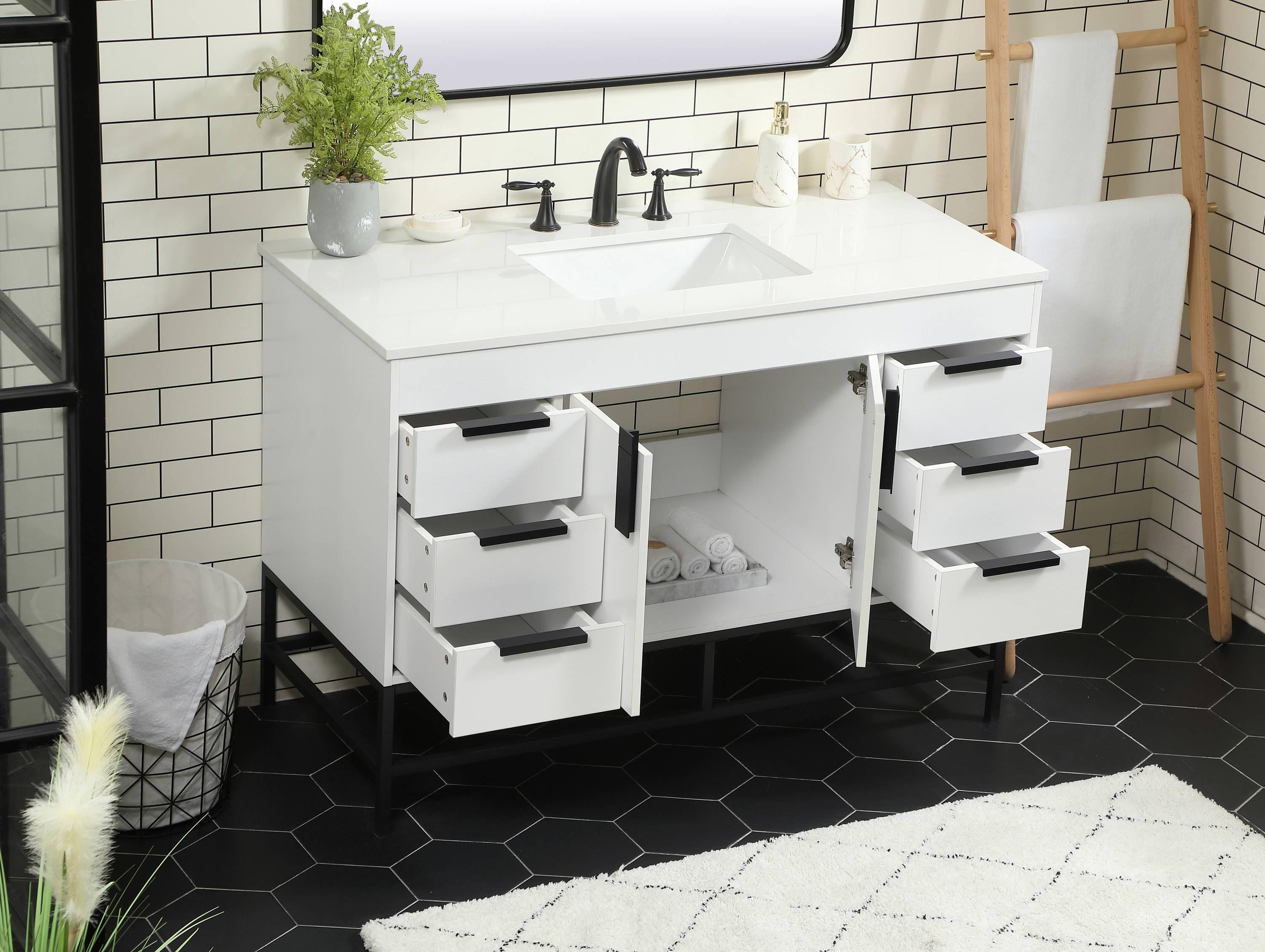 Alizabeth 48'' Single Bathroom Vanity with Engineered Marble Top