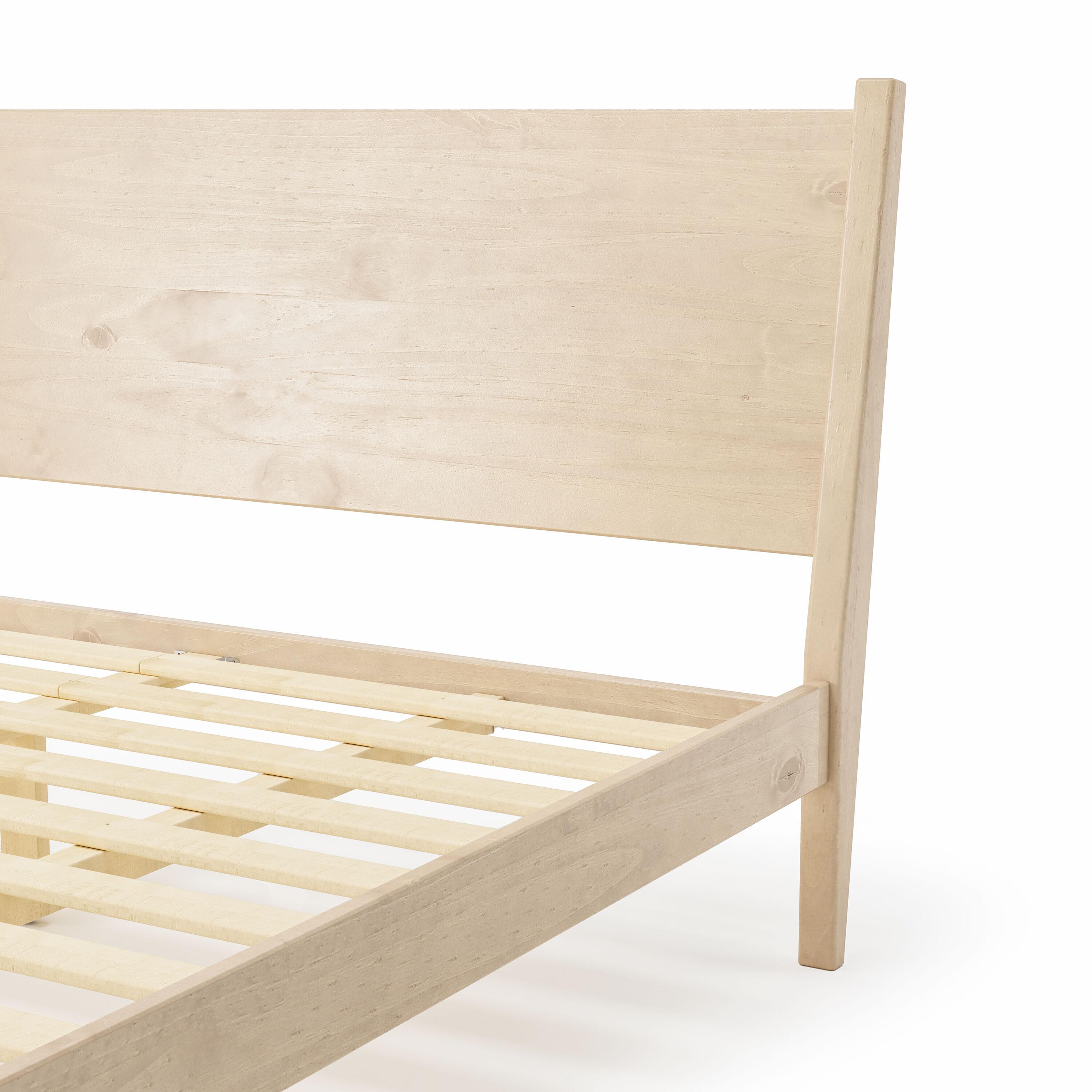 Mid-Century Light Oak King Pine Wood Upholstered Platform Bed