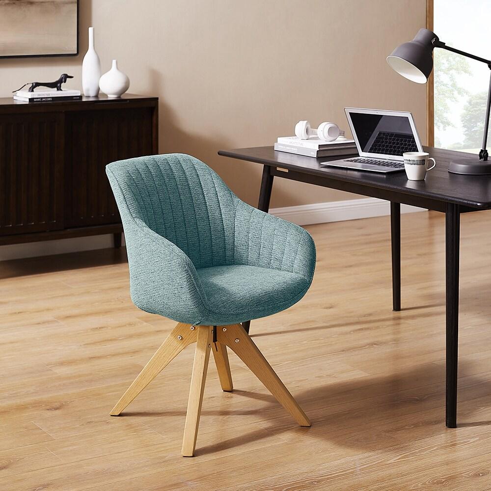 Art Leon Mid Century Accent Chair Fabric Swivel Beech Wood Legs, Light Blue