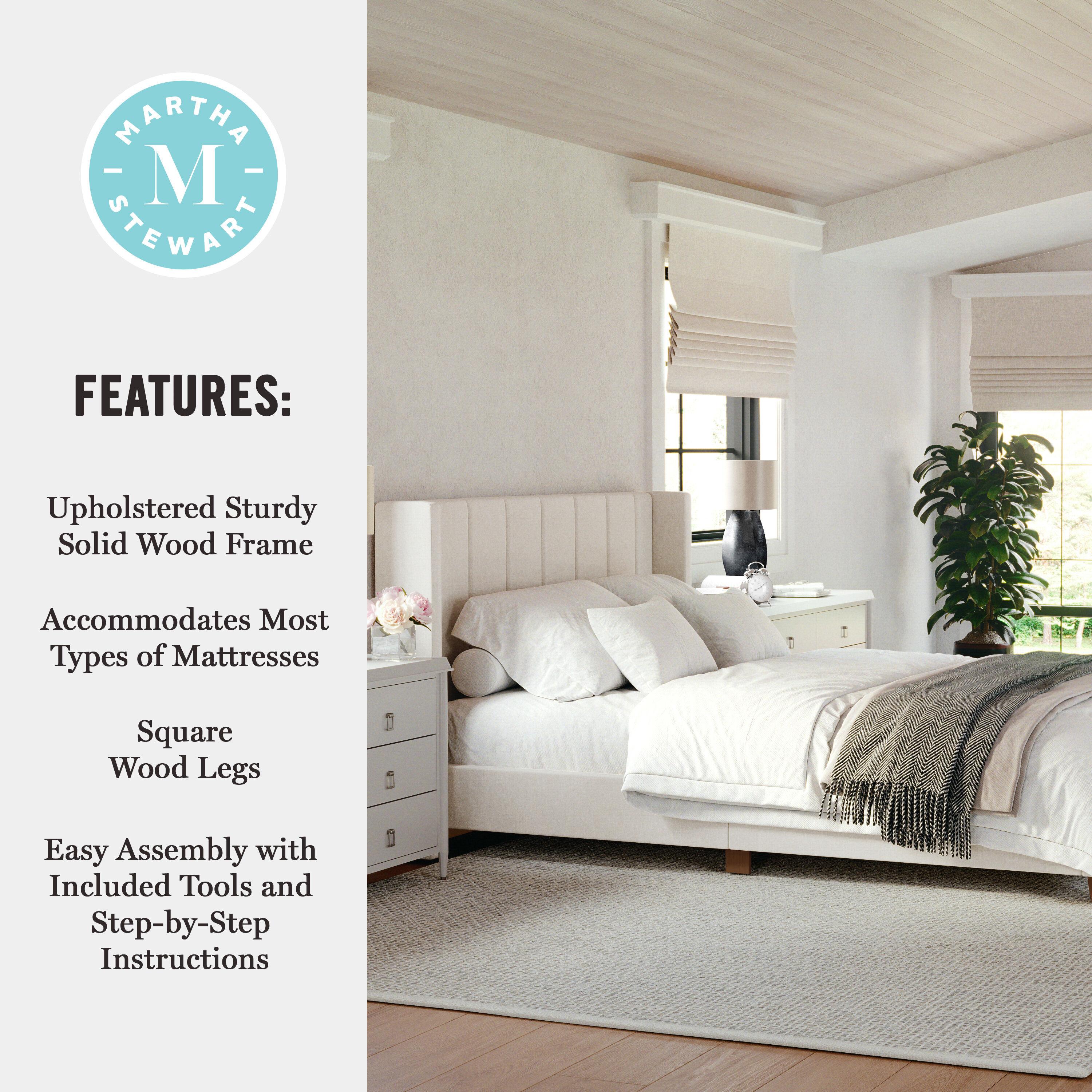 Martha Stewart Martha Stewart Kay Upholstered Platform Bed With Channel Stitched Wingback Headboard