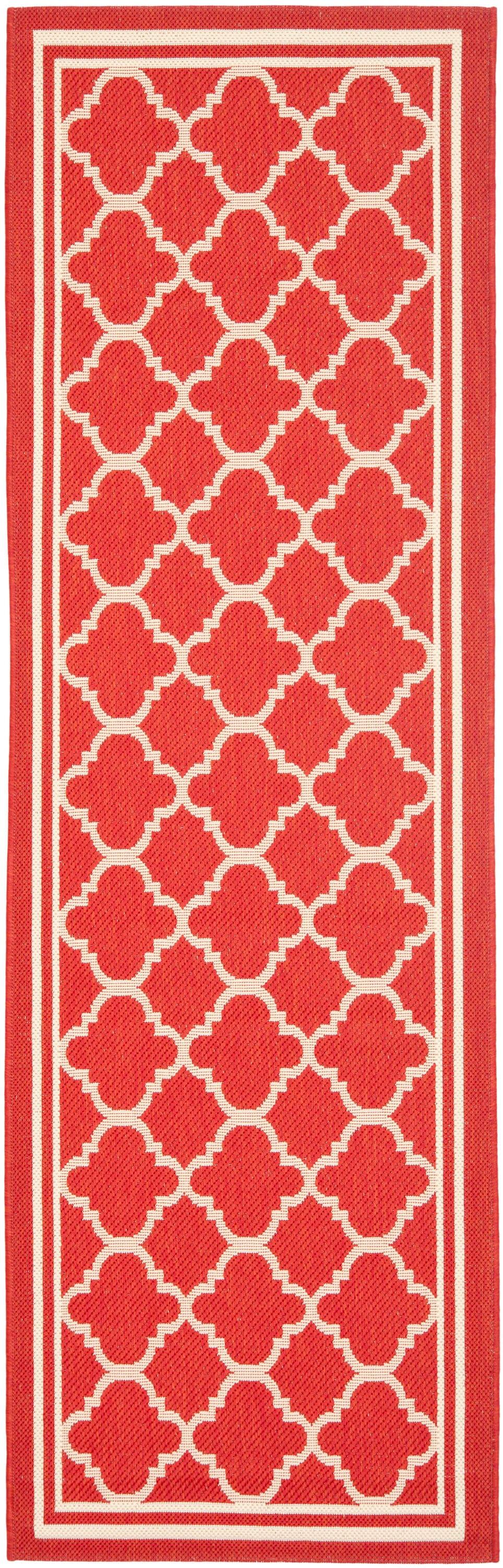 SAFAVIEH Courtyard Alina Geometric Quatrefoil Indoor/Outdoor Runner Rug, Red/Bone, 2'3" x 14'
