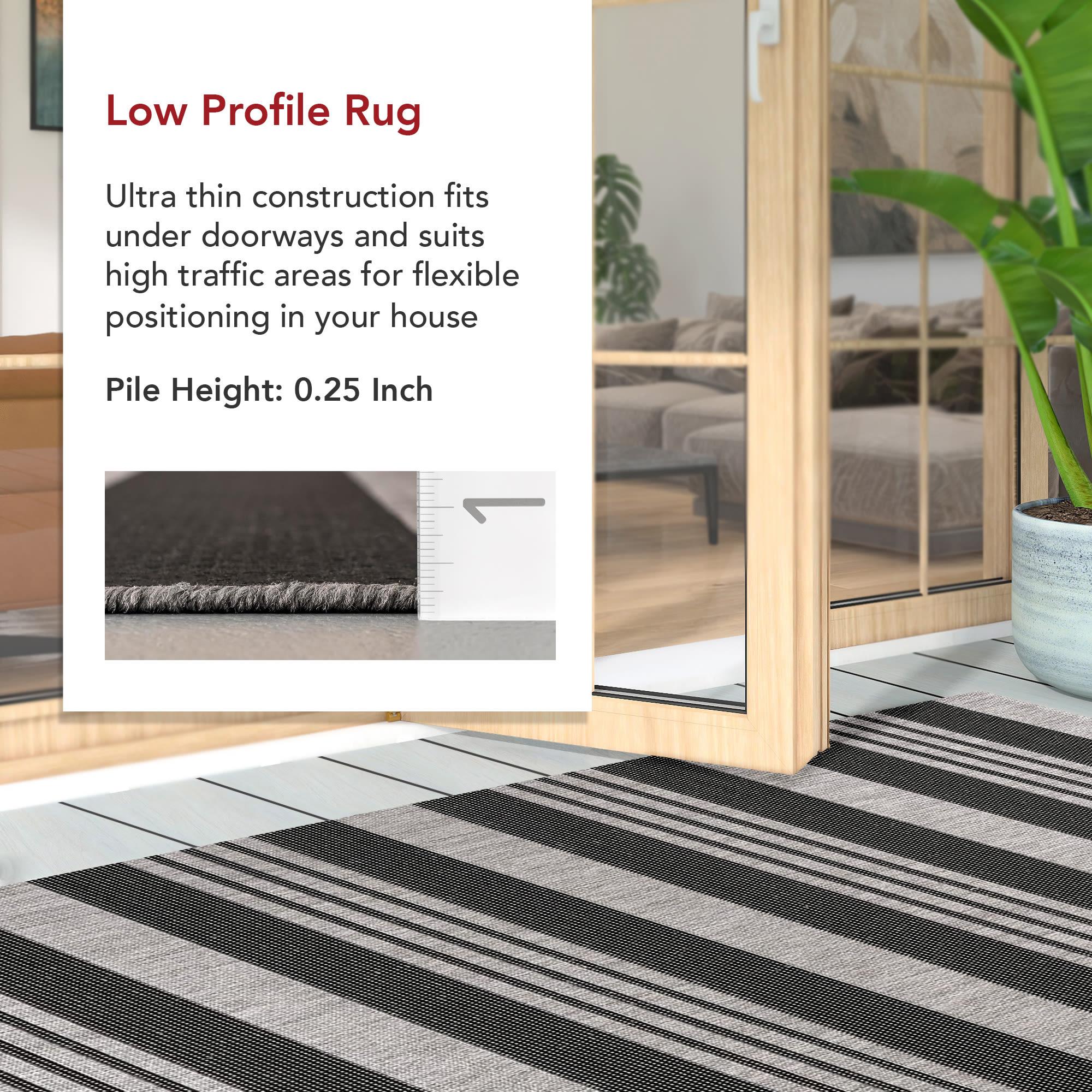 Nuloom Robin Striped 4x6 Indoor/Outdoor Area Rug for Living Room Patio Deck Front Porch Kitchen, Grey/Black