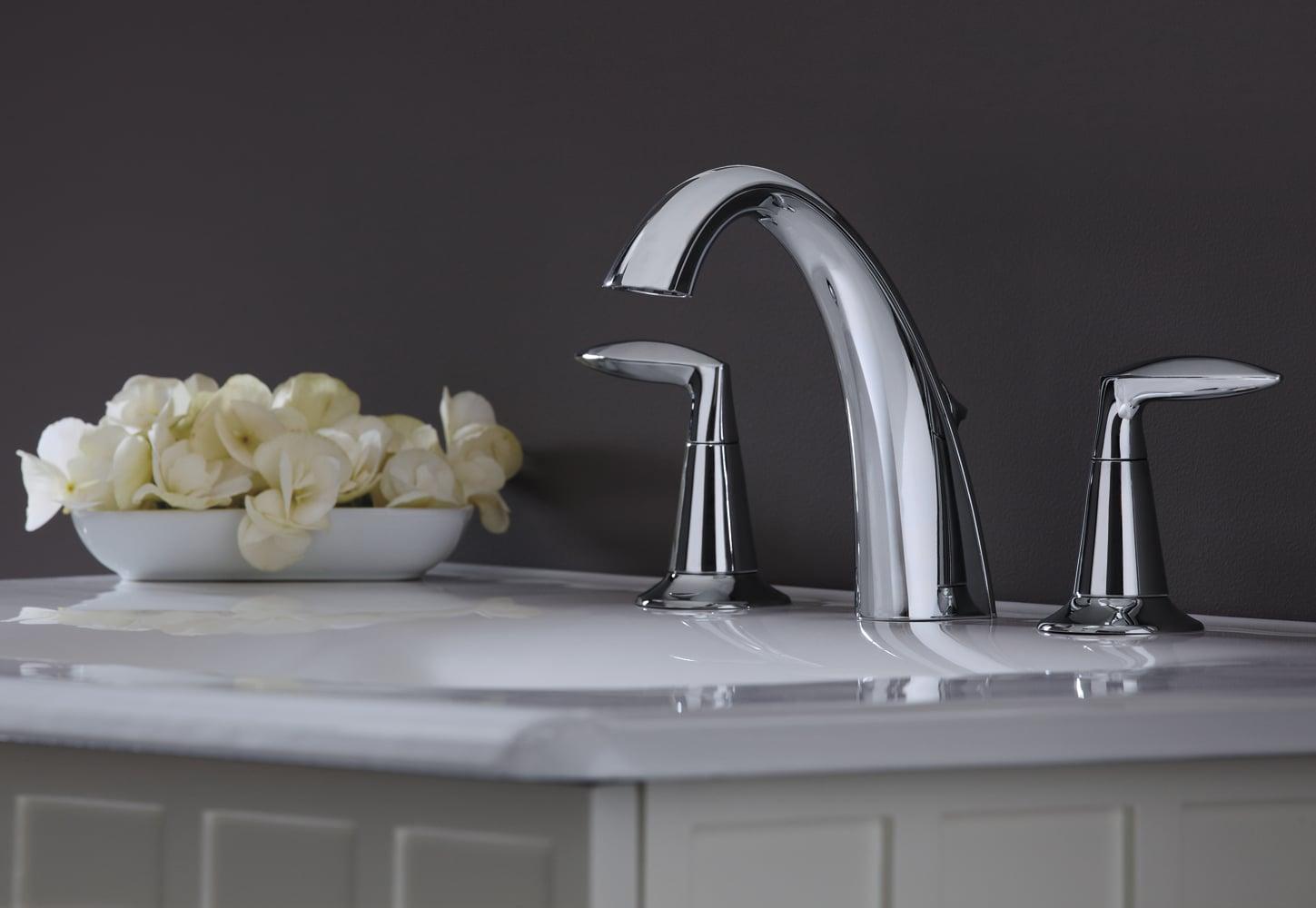 Kohler Alteo Widespread Bathroom Faucet with Pop-Up Drain Assembly, 3-Hole 2-Handle Bathroom Sink Faucet, 1.2 gpm