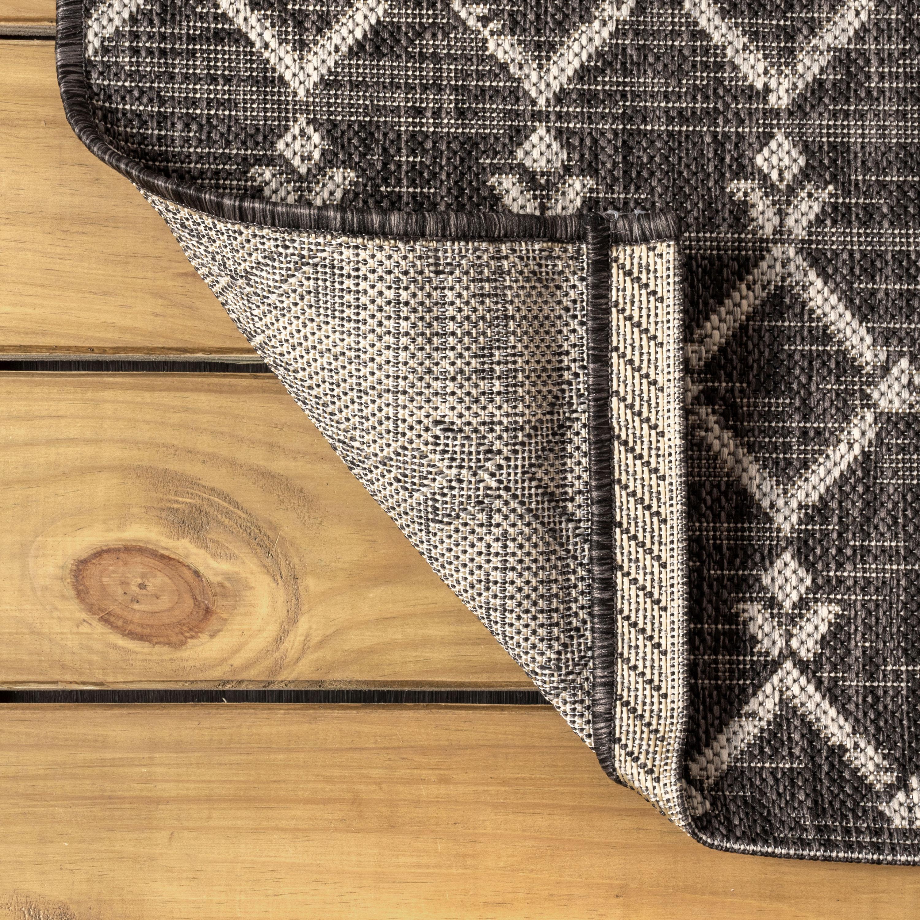 3'x5' Ourika Moroccan Geometric Textured Weave Indoor/Outdoor Area Rug, Black/Gray - JONATHAN Y