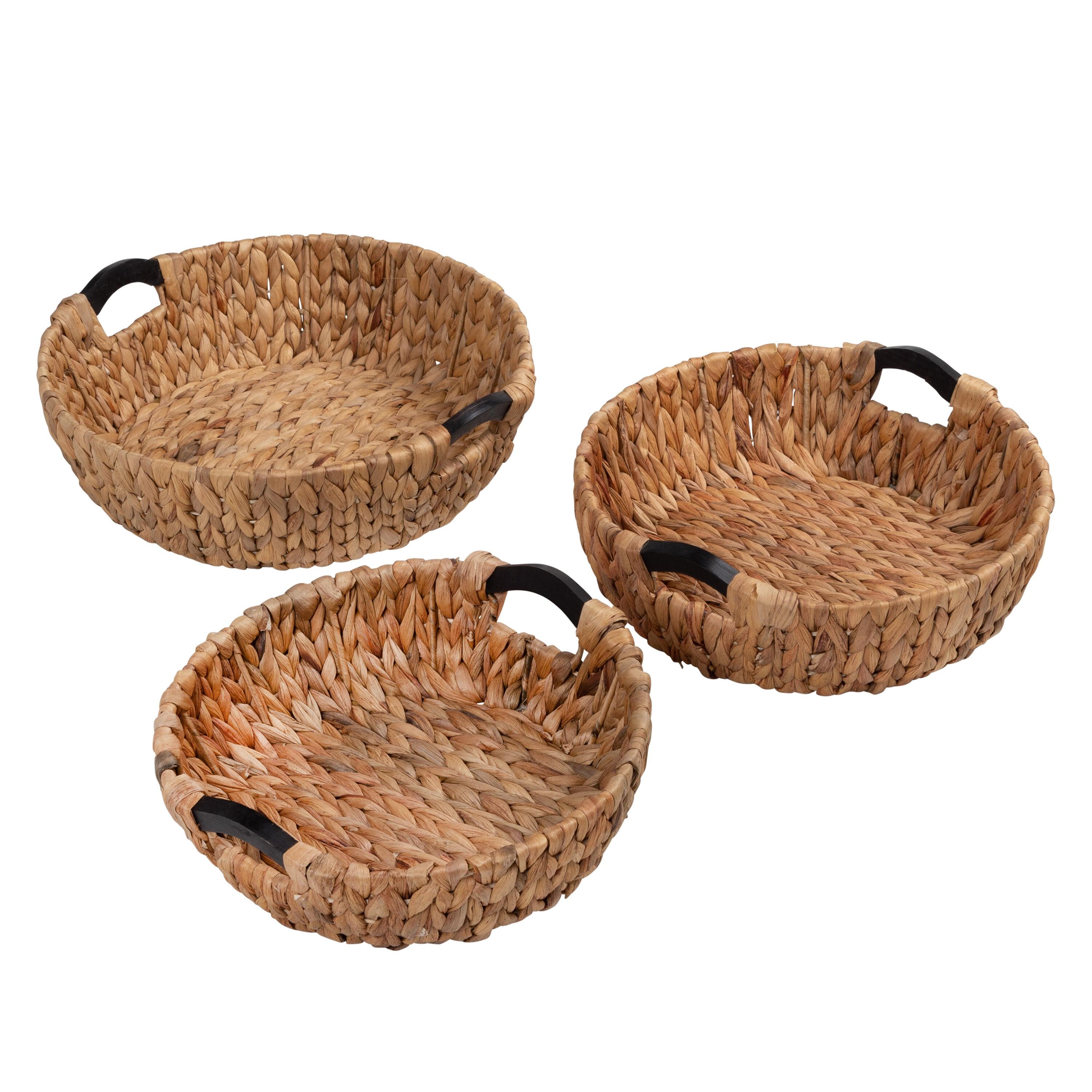 Honey-Can-Do Water Hyacinth Wicker Round Nested Storage Basket 3-Piece Set with Wood Handles, Natural