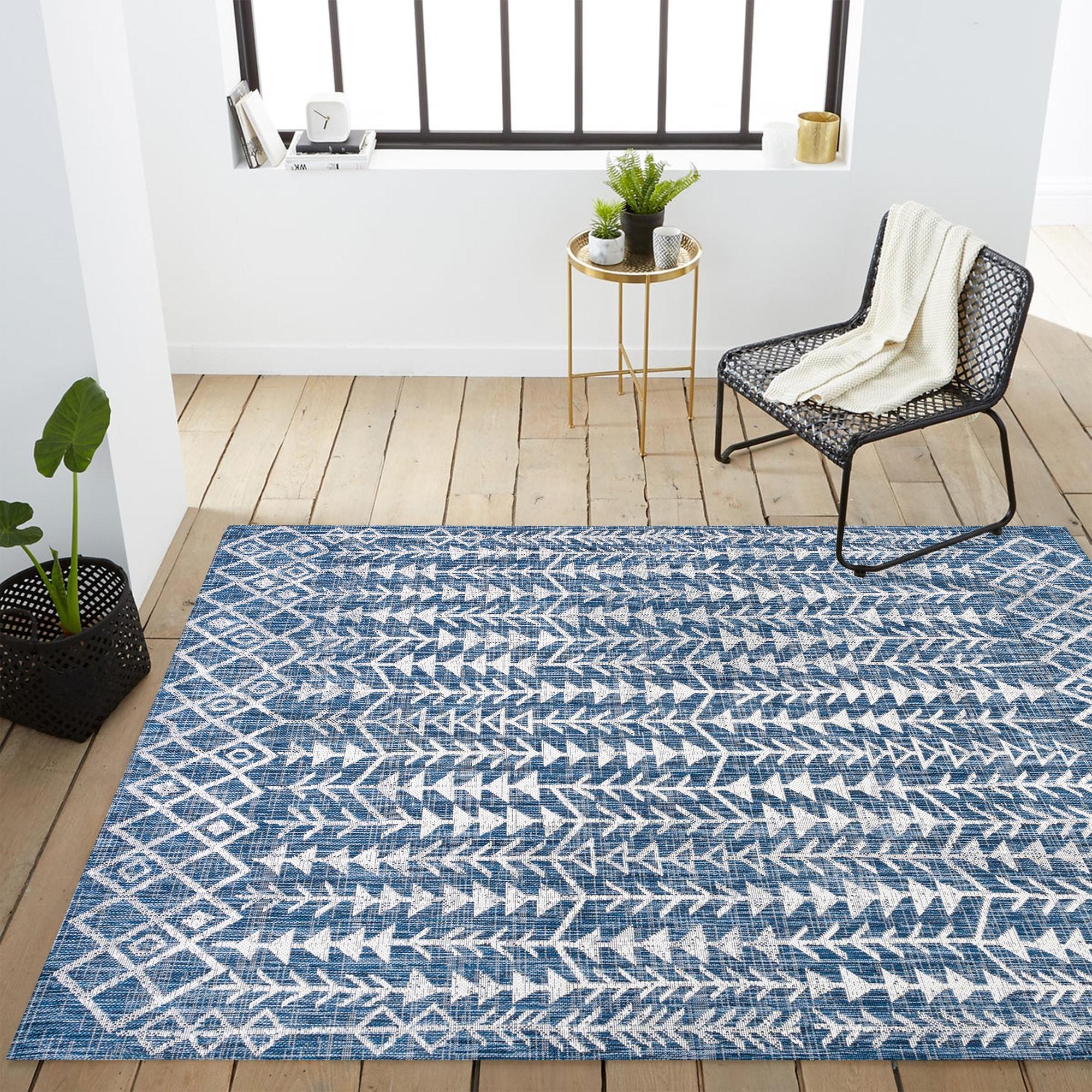 3'x5' Tokay Bohemian Geometric Indoor/Outdoor Area Rug, Blue/Ivory - JONATHAN Y