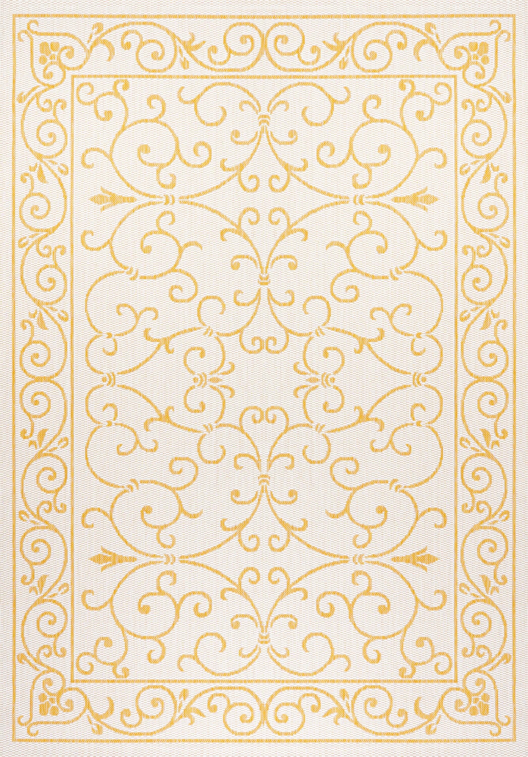 5' x 8' Charleston Vintage Filigree Textured Weave Indoor/Outdoor Area Rug, Cream/Yellow - JONATHAN Y