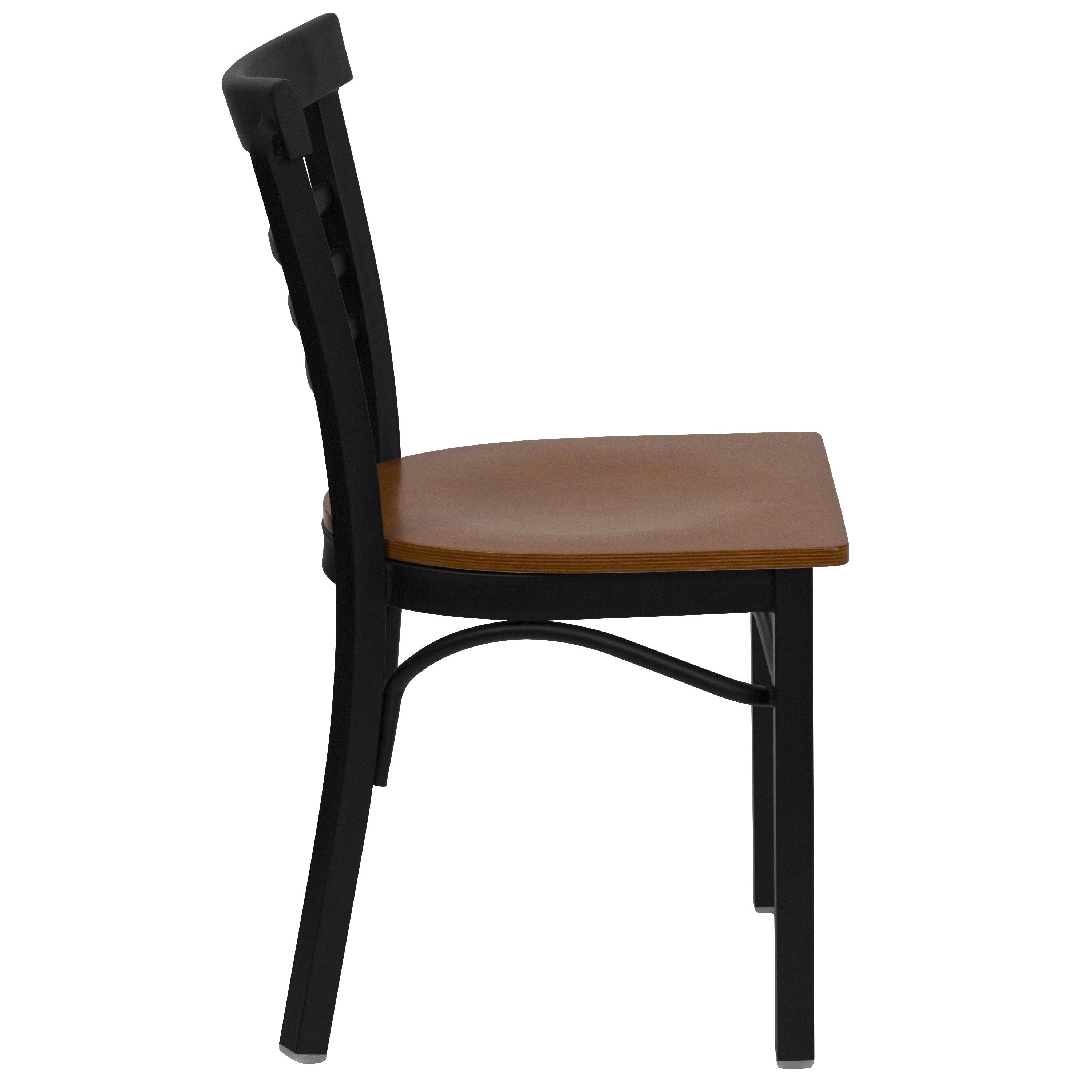 Flash Furniture HERCULES Series Black Three-Slat Ladder Back Metal Restaurant Chair - Cherry Wood Seat