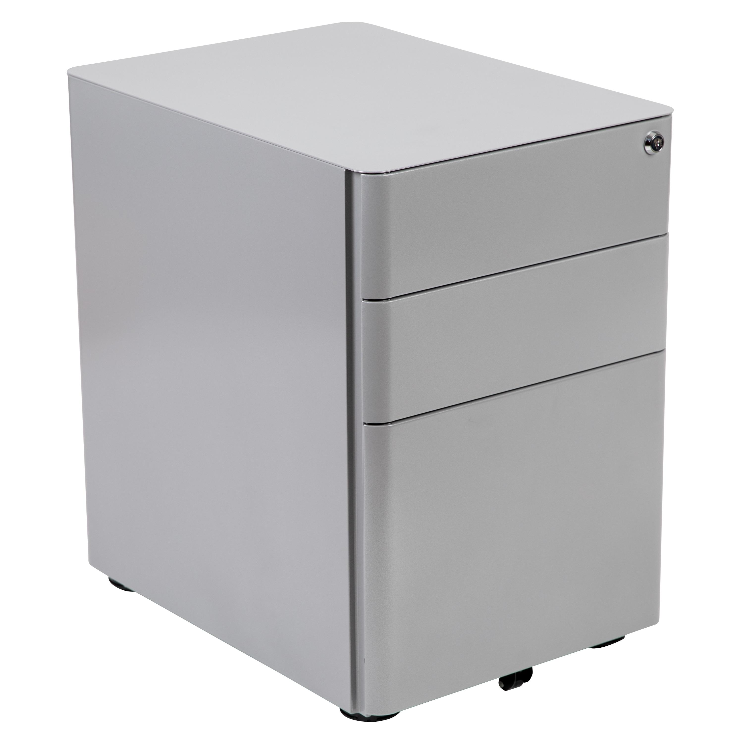 Flash Furniture Modern 3-Drawer Mobile Locking Filing Cabinet with Anti-Tilt Mechanism and Hanging Drawer for Legal & Letter Files, Gray