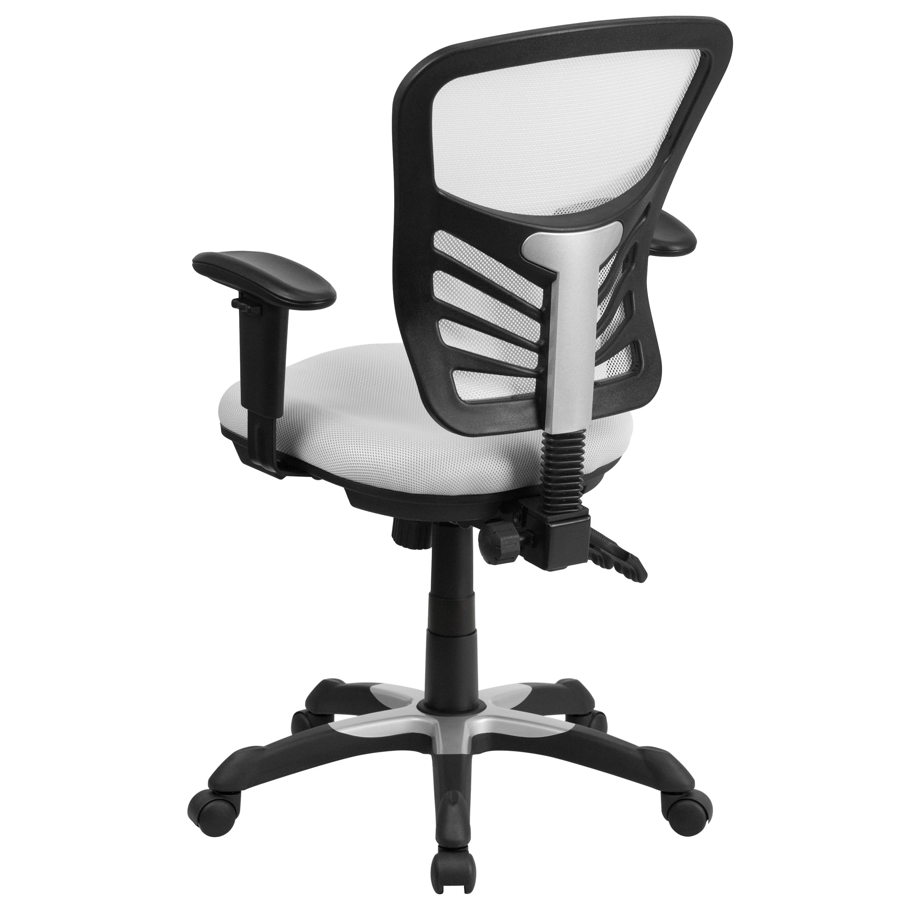 Flash Furniture Mid-Back White Mesh Multifunction Executive Swivel Ergonomic Office Chair with Adjustable Arms