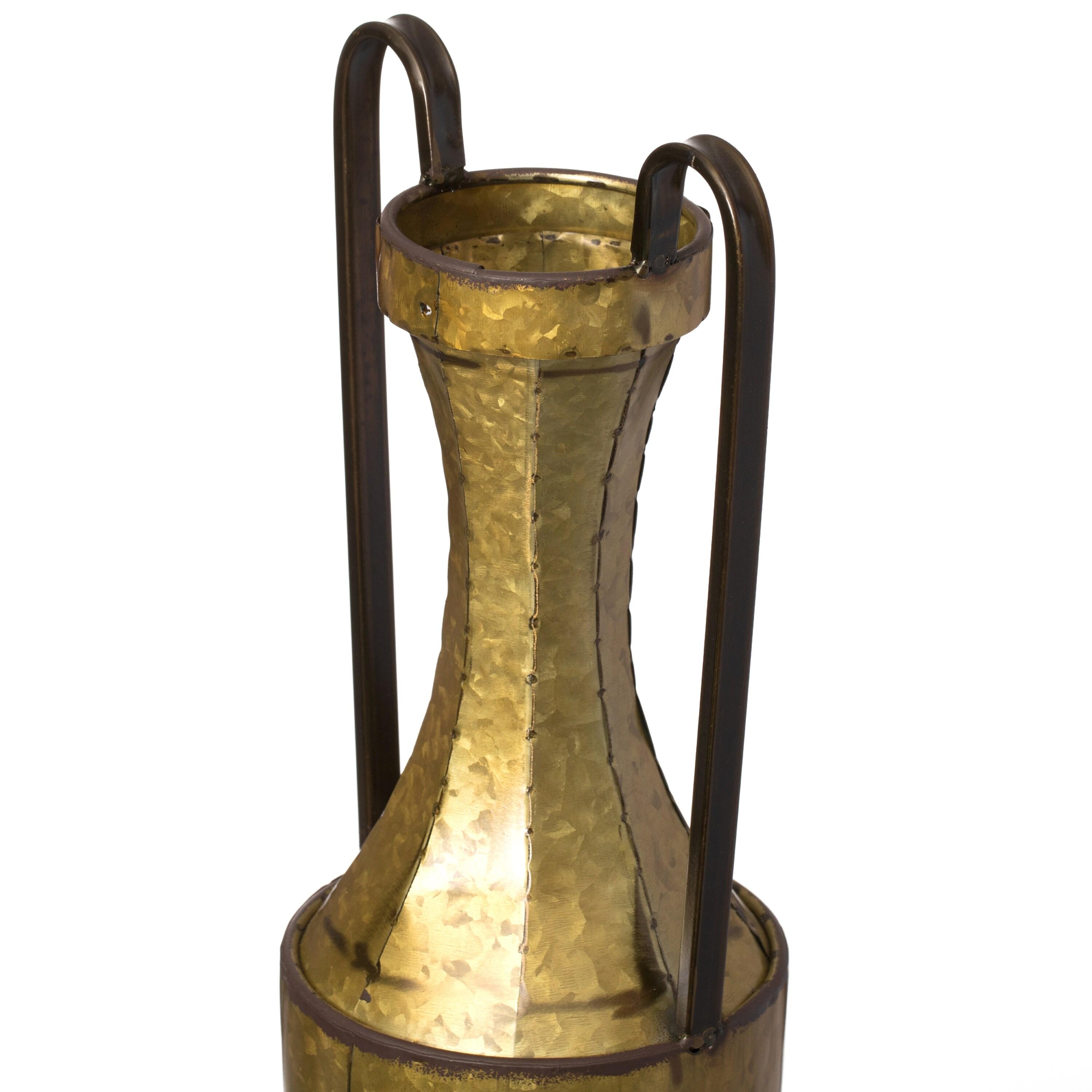 Uniquewise Decorative Antique Style 2 Handle Metal Jug Floor Vase for Entryway, Living Room or Dining Room Tall Elegant Home Decor Accent, Set of 2