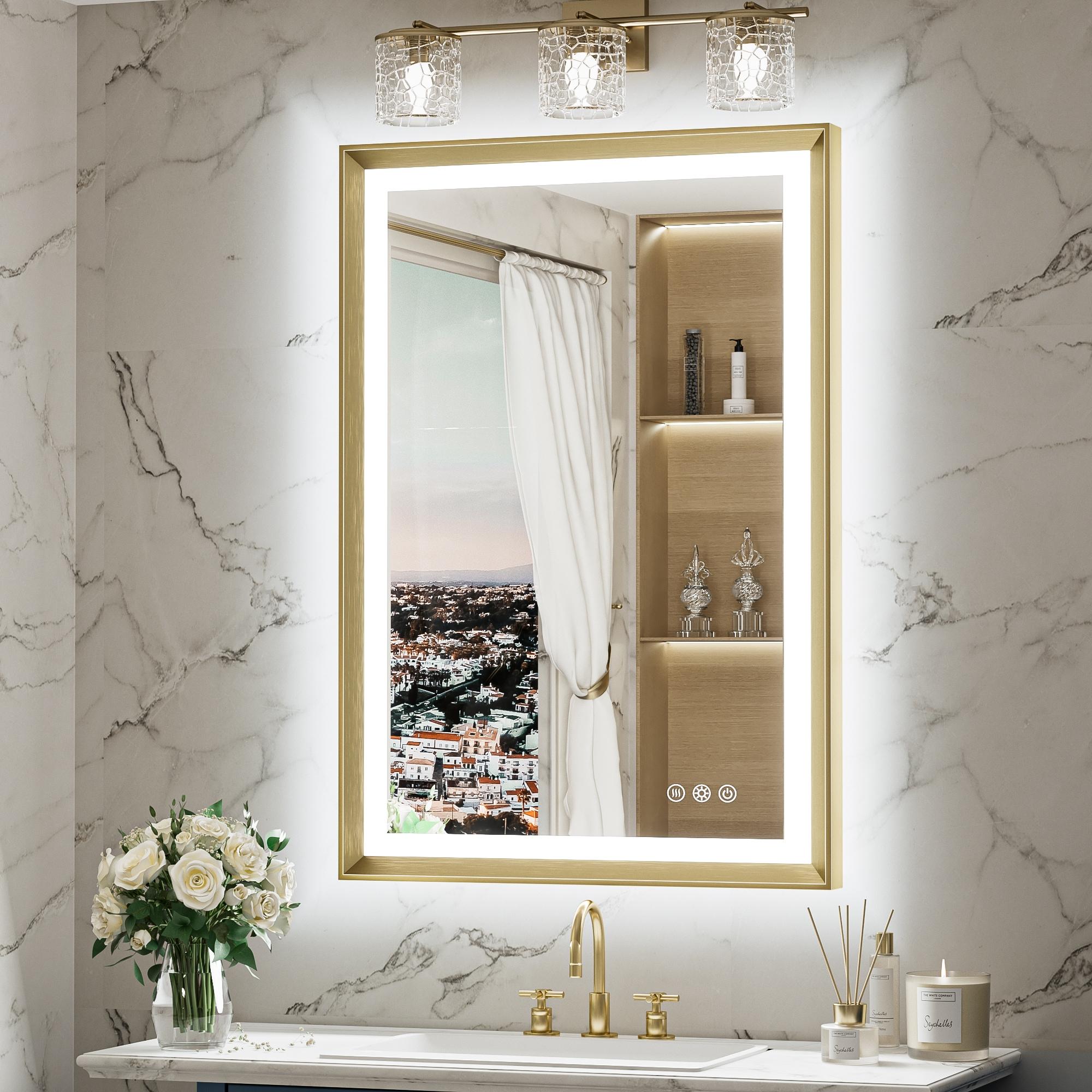 Keonjinn LED Bathroom Vanity Mirror, Front Light & Backlit, 3 Color Temperatures, Anti Fog, Double Lights Strips, 24"x32"