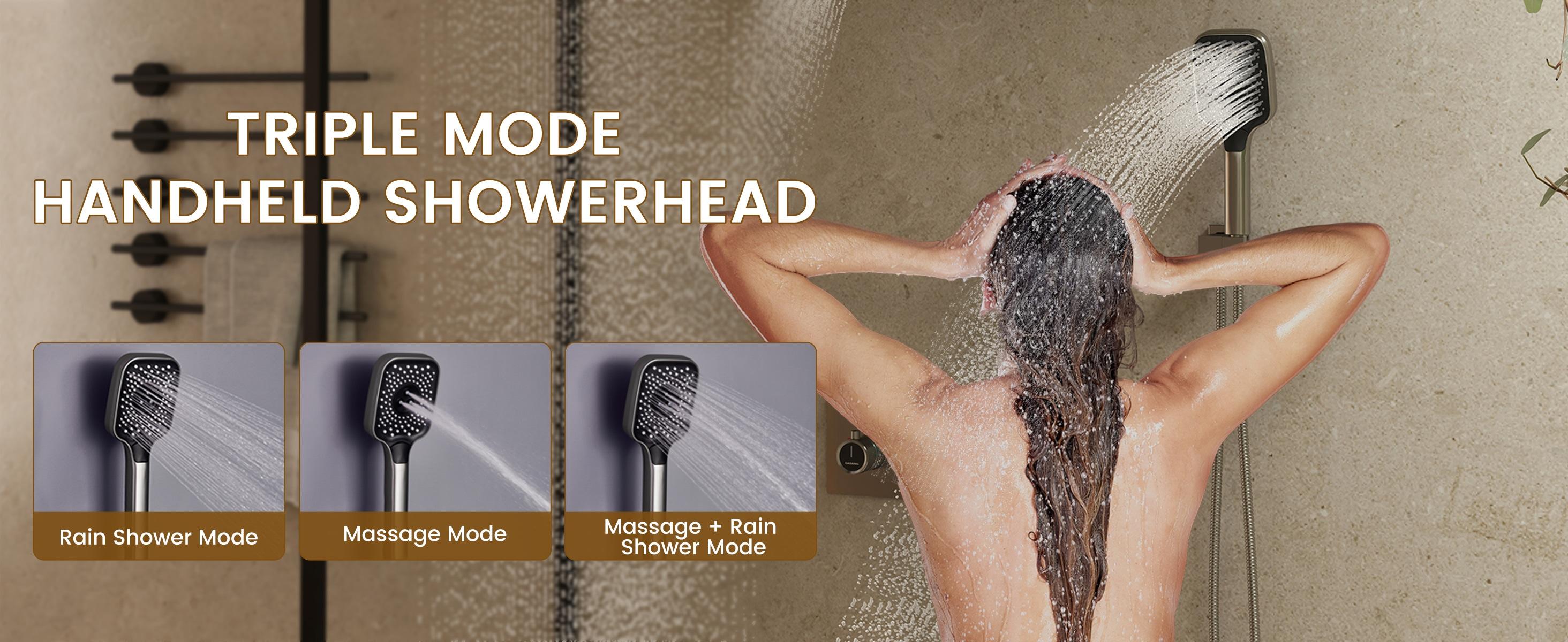 Rainfall Symphony 12inch 3-Function Dual Shower Head Thermostatic Shower System with 3 Sprays Handheld