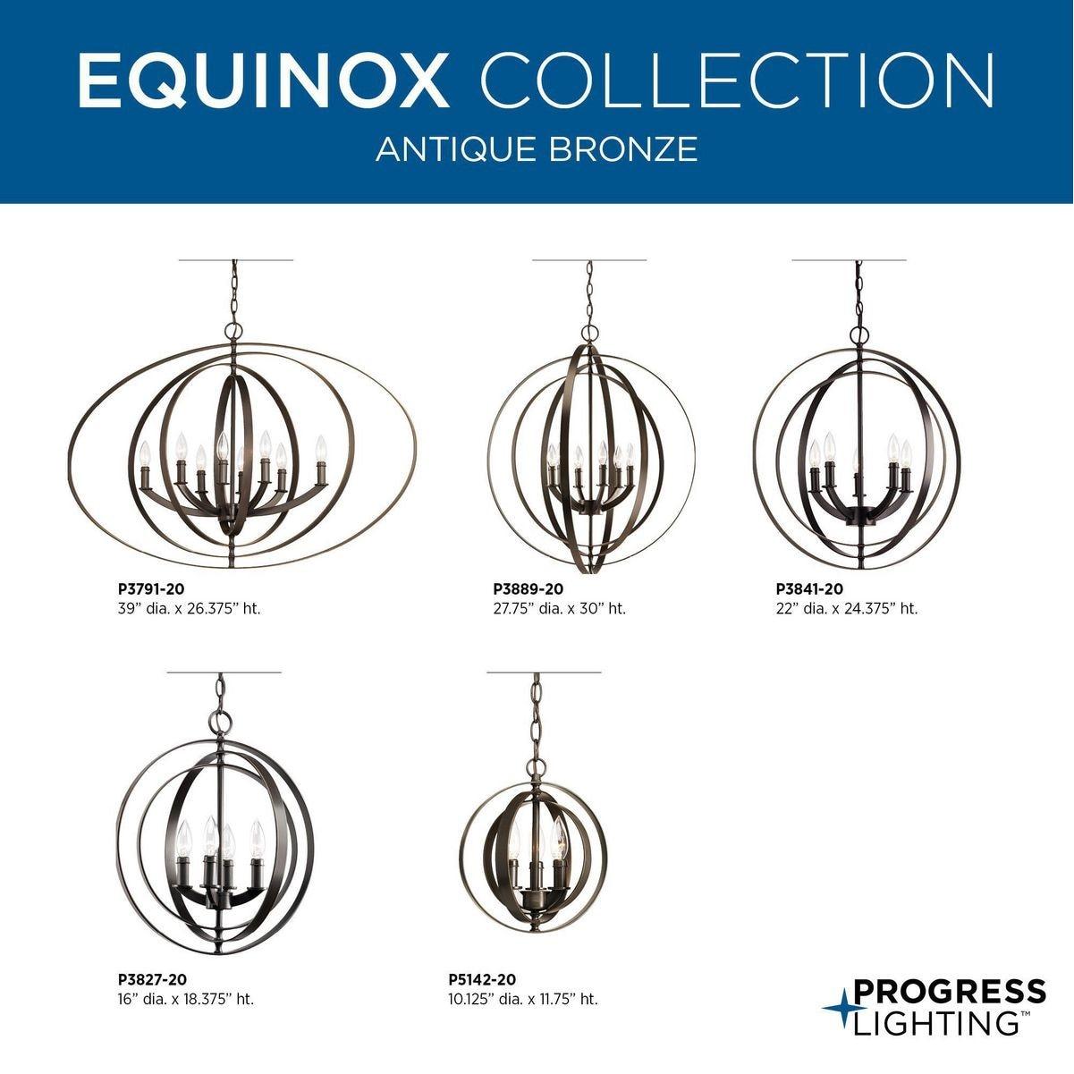 Progress Lighting Equinox 6-Light Chandelier Pendant, Steel, Black Finish, Armillary Sphere Design, Polished Chrome Shade