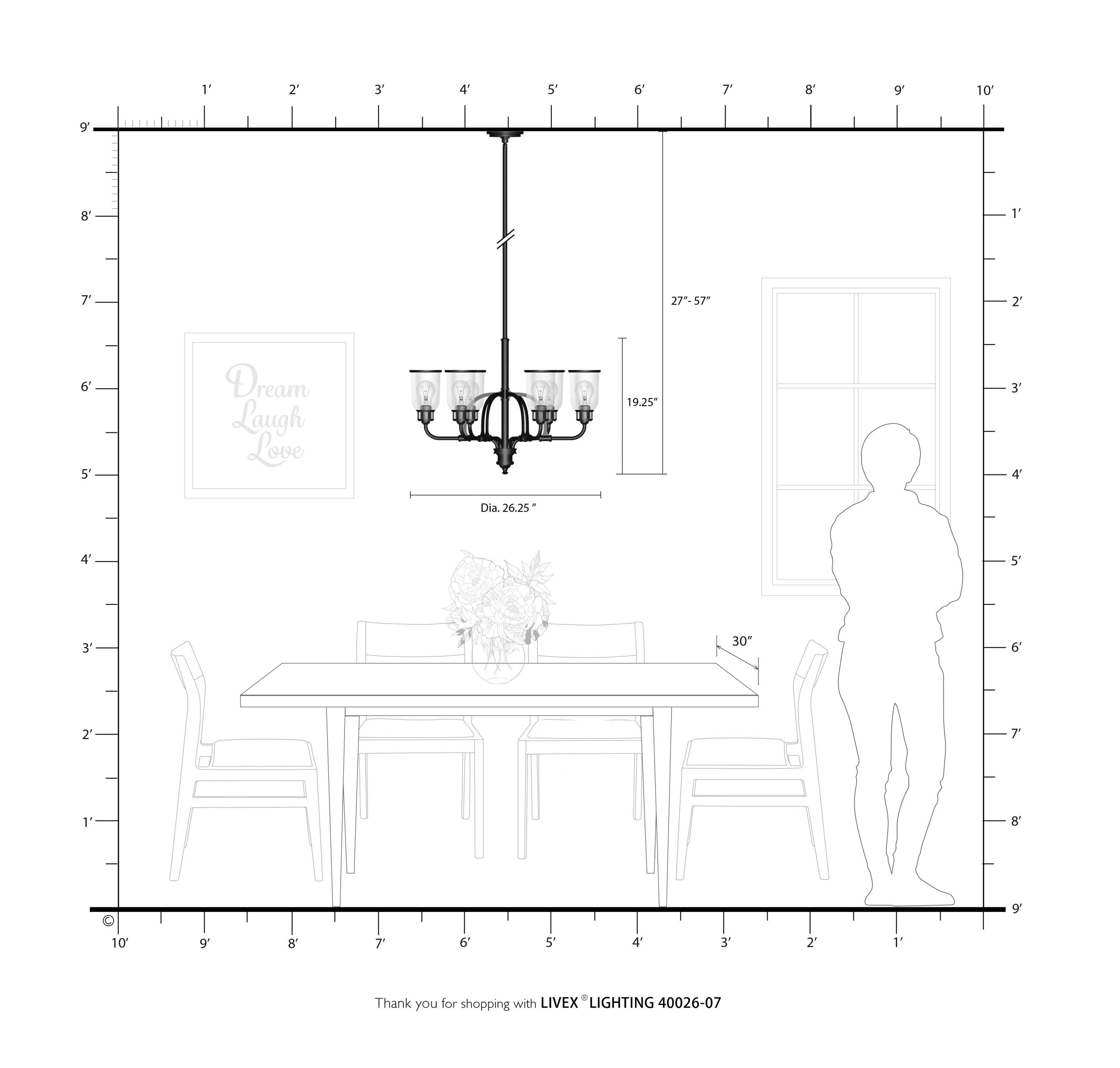 6 Light Bronze Chandelier with Hand Blown Clear Seeded Glass Shade