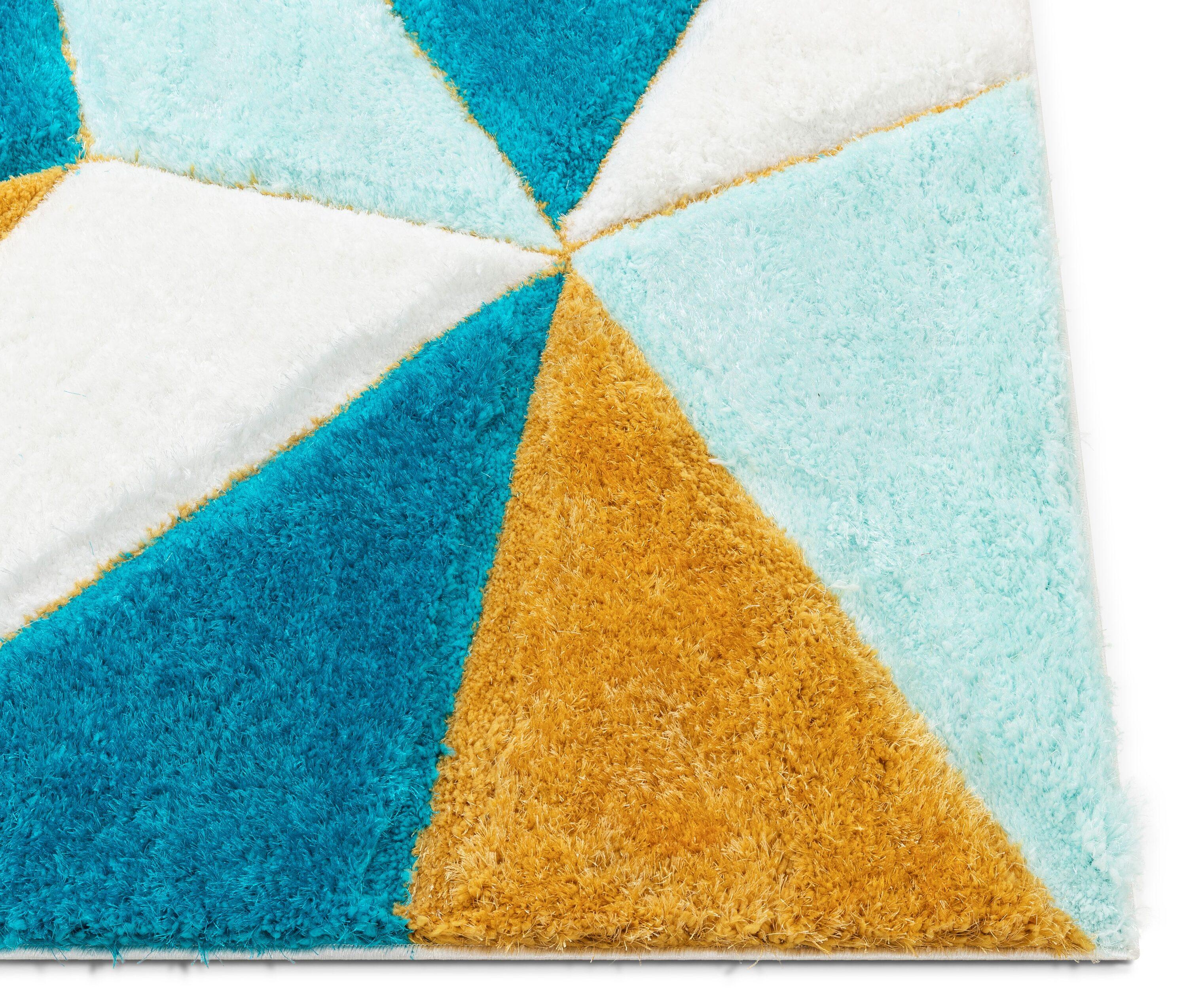 Cobina Geometric Shag Blue/Yellow Area Rug