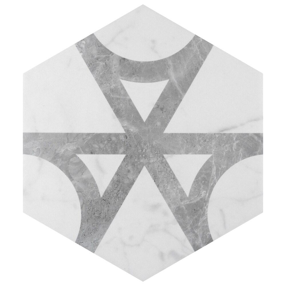 Carra Carrara Elegance 7"x8" Grey and White Matte Hexagon Porcelain Tile