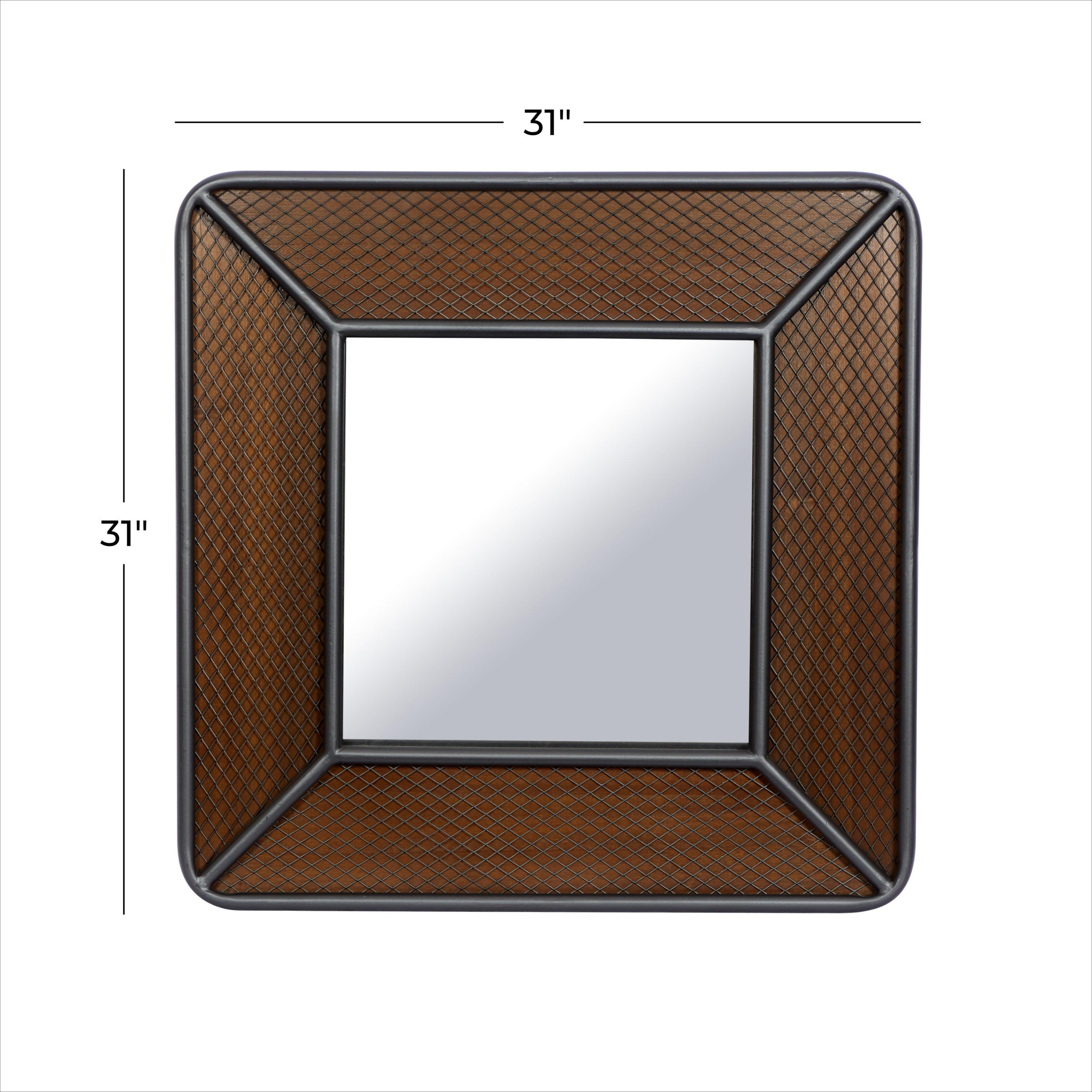 DecMode 32"W, 32"H Square Wall Mirror, Brown