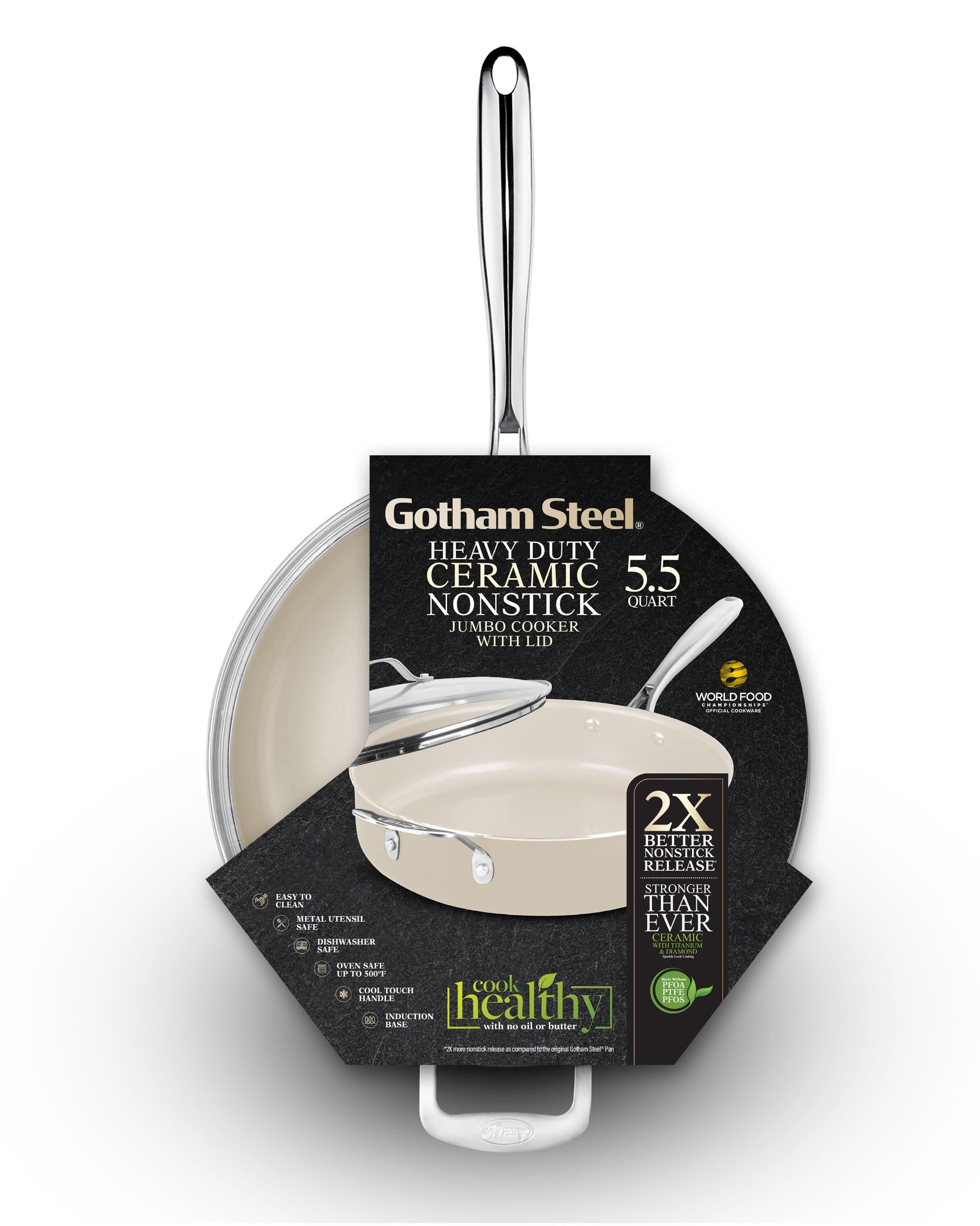 Gotham Steel Gotham Steel Naturals Cream Ultra Nonstick Ceramic 5.5 Qt Jumbo Cooker Pan with Lid