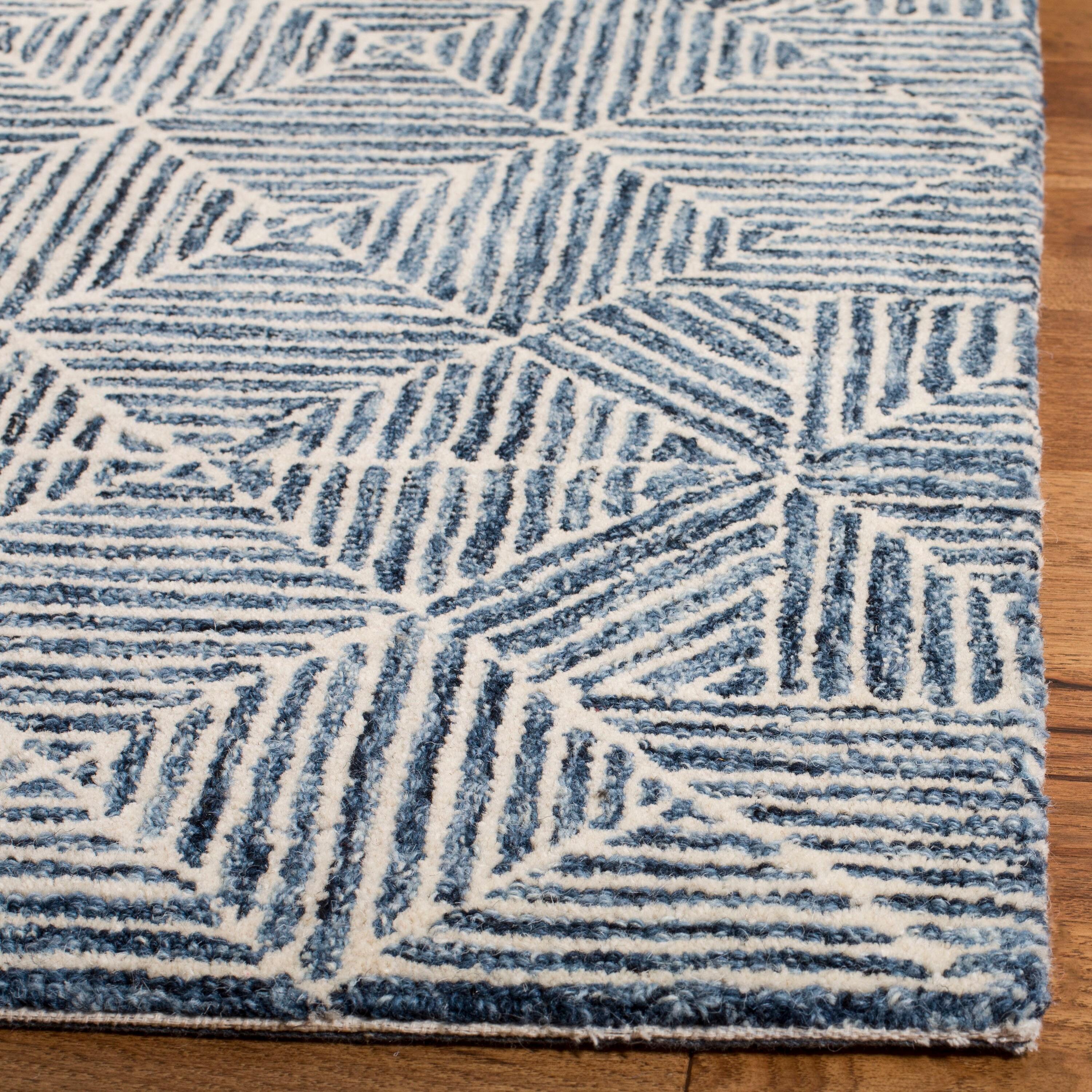 SAFAVIEH Abstract Brock Geometric Runner Rug, Blue/Ivory, 2'3" x 20'