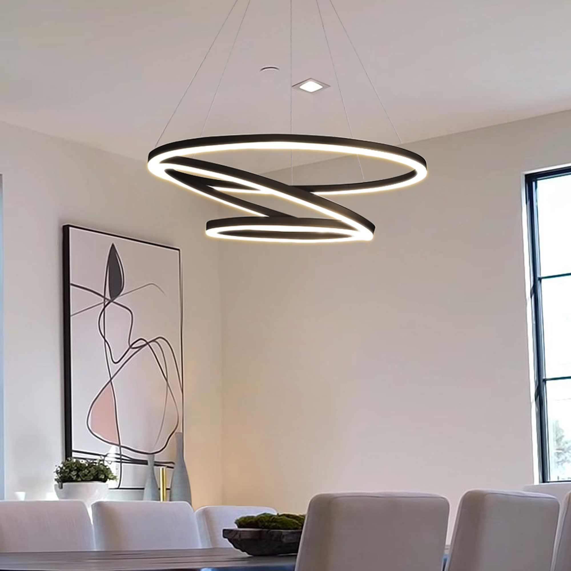 VONN Lighting Tania Trio 32-in Integrated LED Ring Pendant Height Adjustable ETL Certified Circular Chandelier