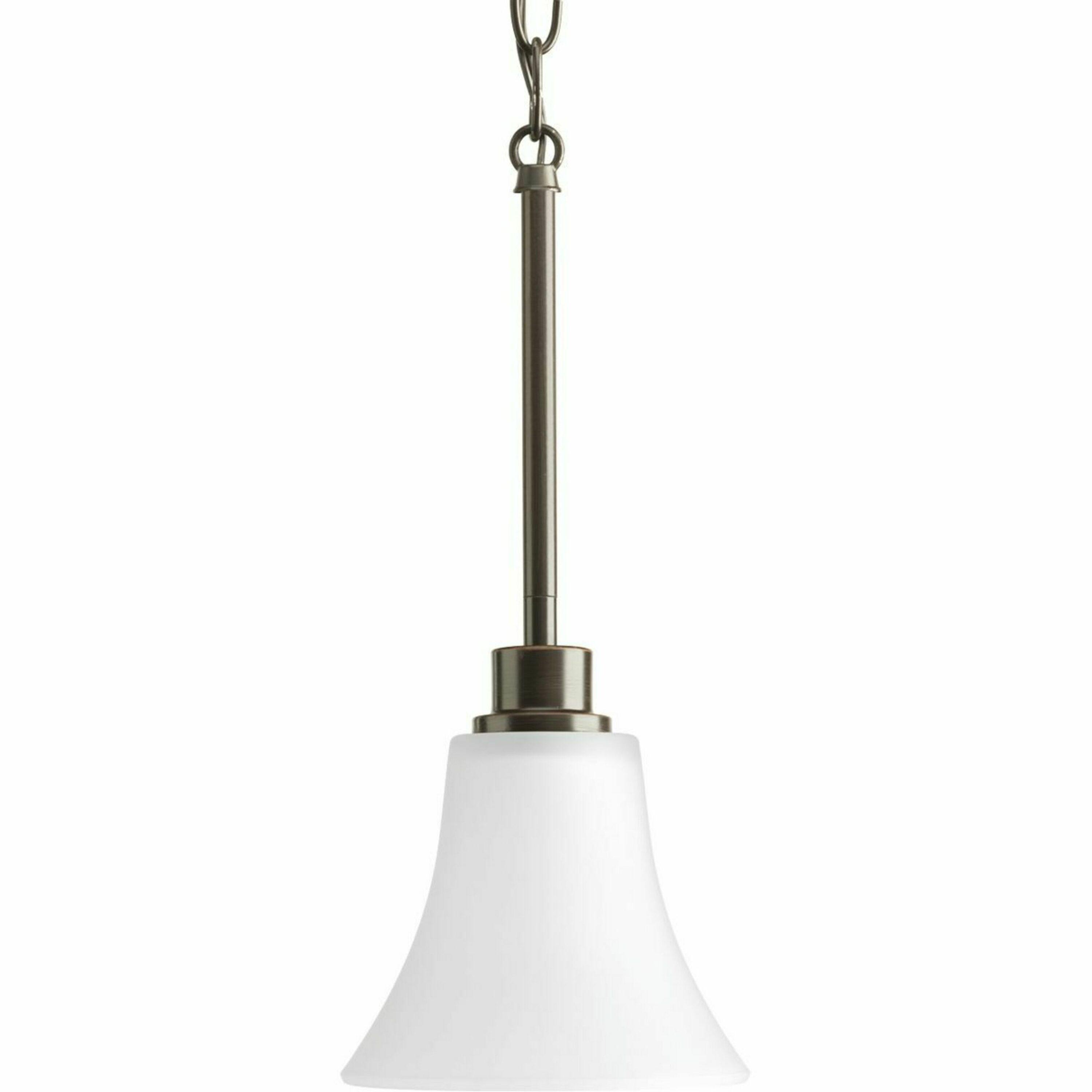 Progress Lighting Joy Collection 1-Light Mini-Pendant, Antique Bronze, Etched White Fluted Glass